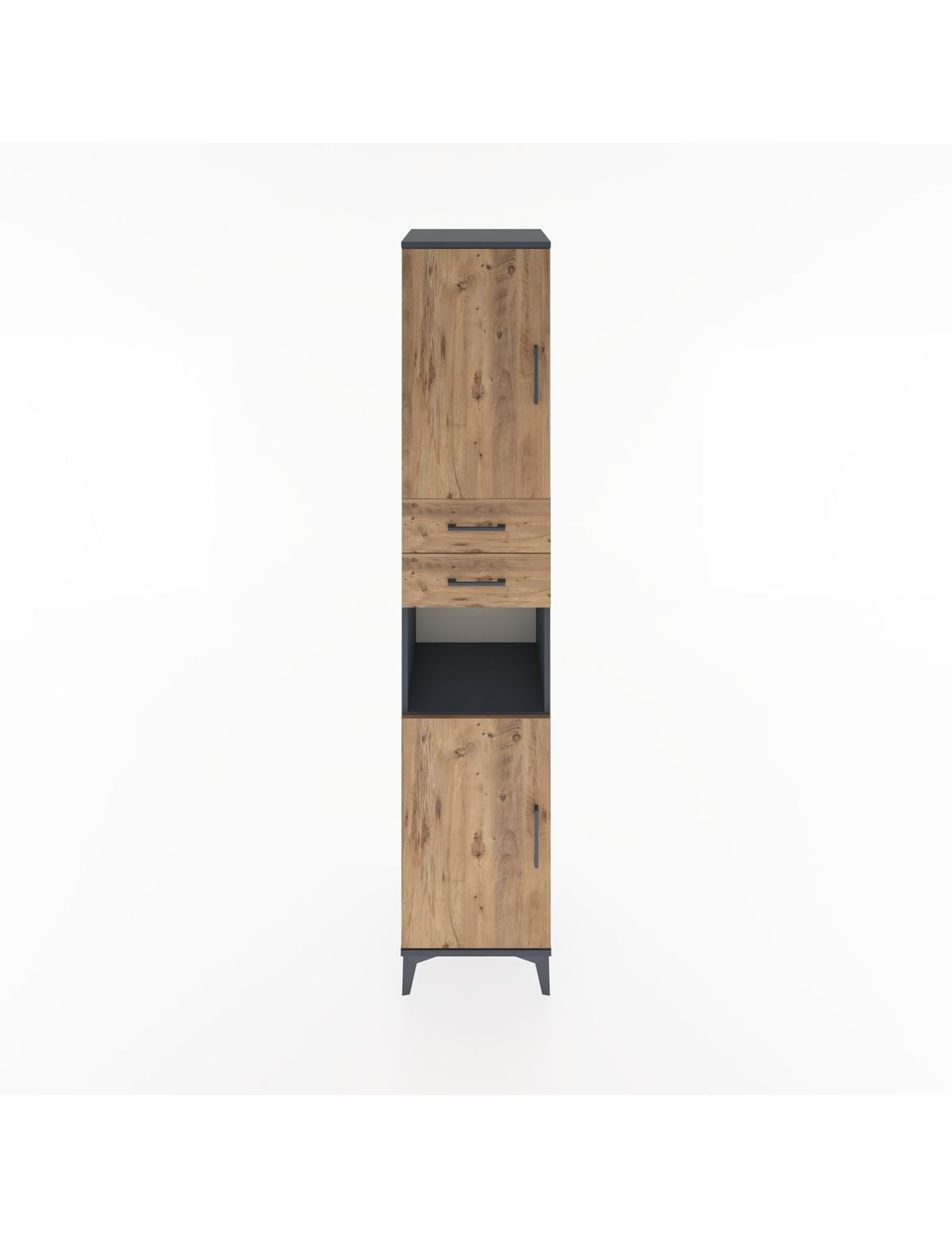 Hyperion Dolap 4 Raflı 2 Çekmeceli 2 Kapaklı 44x44x221 Antrasit-Çam