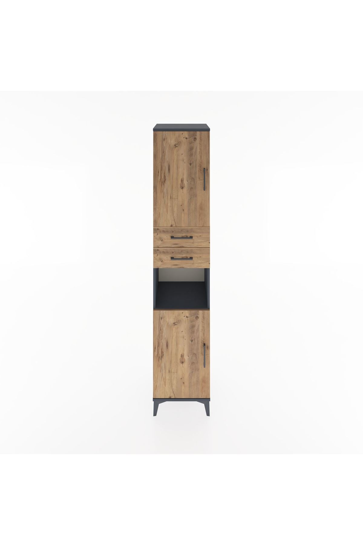 Hyperion Dolap 4 Raflı 2 Çekmeceli 2 Kapaklı 44x44x221 Antrasit-Çam