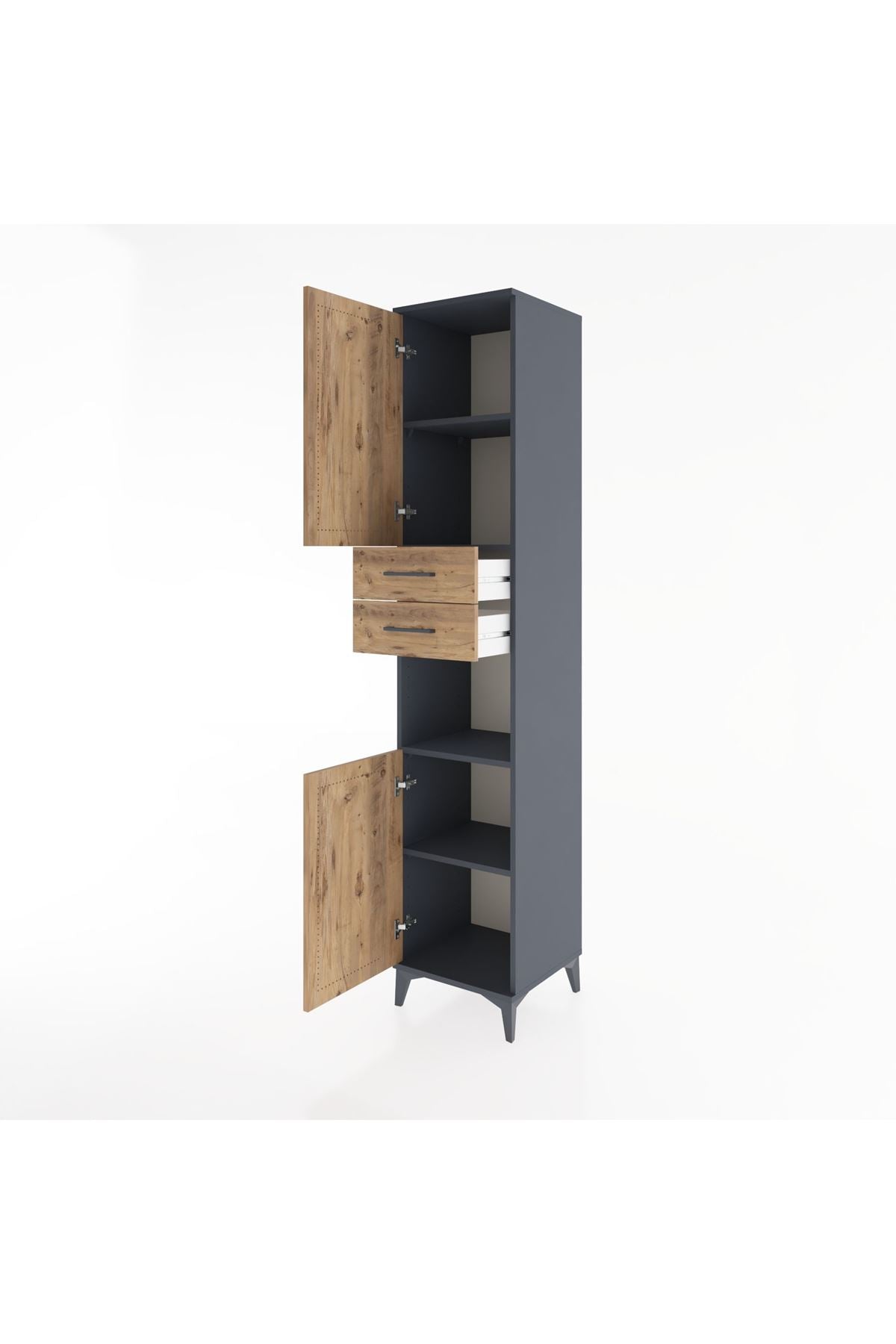 Hyperion Dolap 4 Raflı 2 Çekmeceli 2 Kapaklı 44x44x221 Antrasit-Çam