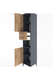 Hyperion Dolap 4 Raflı 2 Çekmeceli 2 Kapaklı 44x44x221 Antrasit-Çam