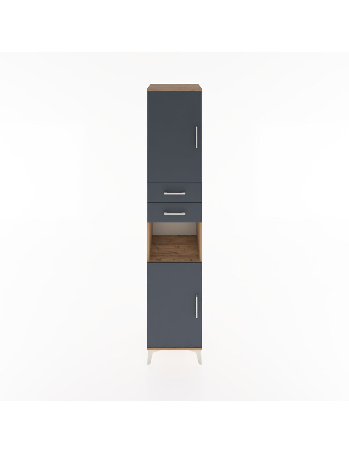 Hyperion Dolap 4 Raflı 2 Çekmeceli 2 Kapaklı 44x44x221 Çam-Antrasit