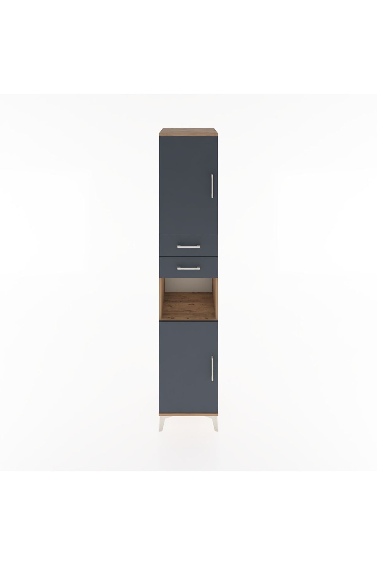 Hyperion Dolap 4 Raflı 2 Çekmeceli 2 Kapaklı 44x44x221 Çam-Antrasit
