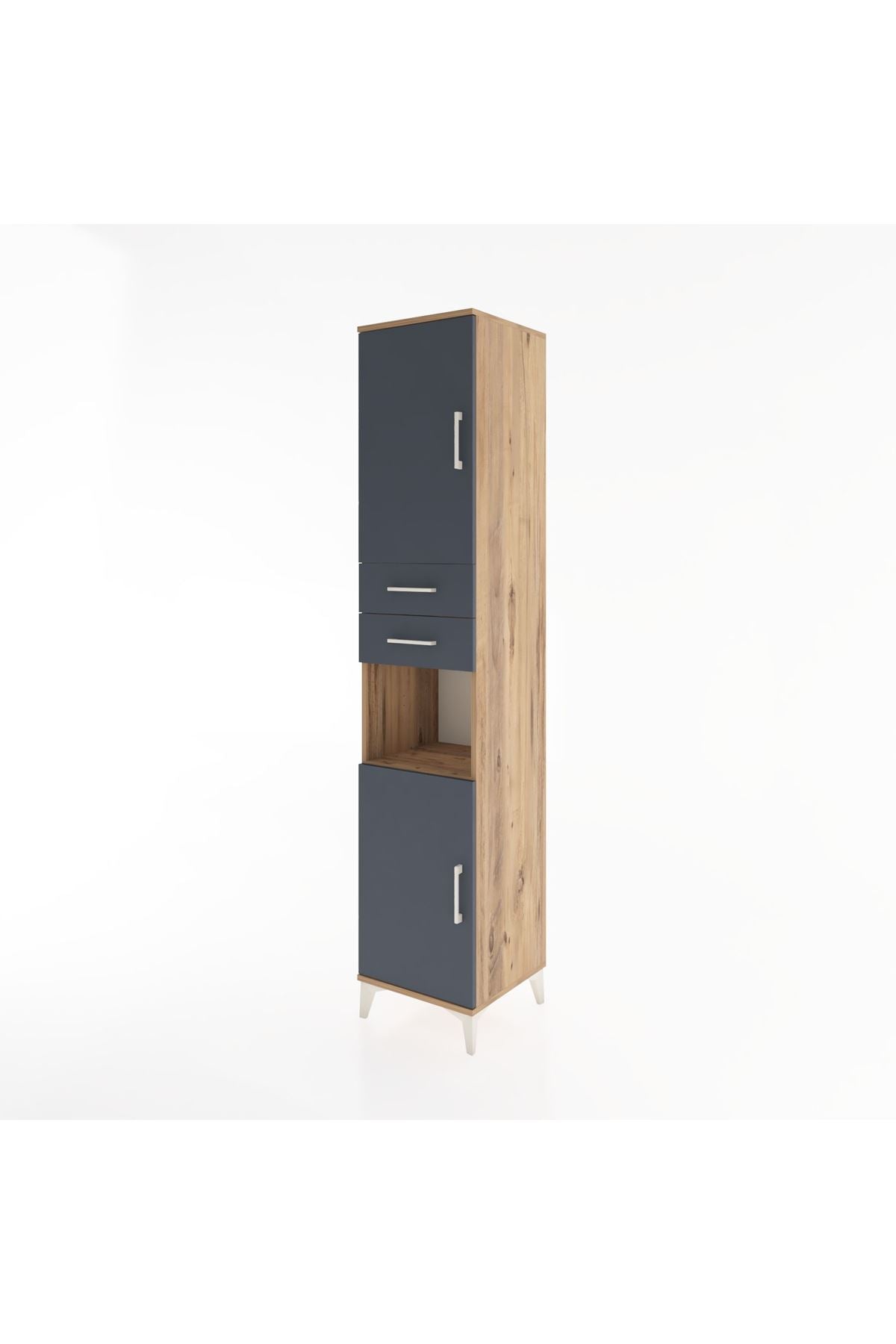 Hyperion Dolap 4 Raflı 2 Çekmeceli 2 Kapaklı 44x44x221 Çam-Antrasit