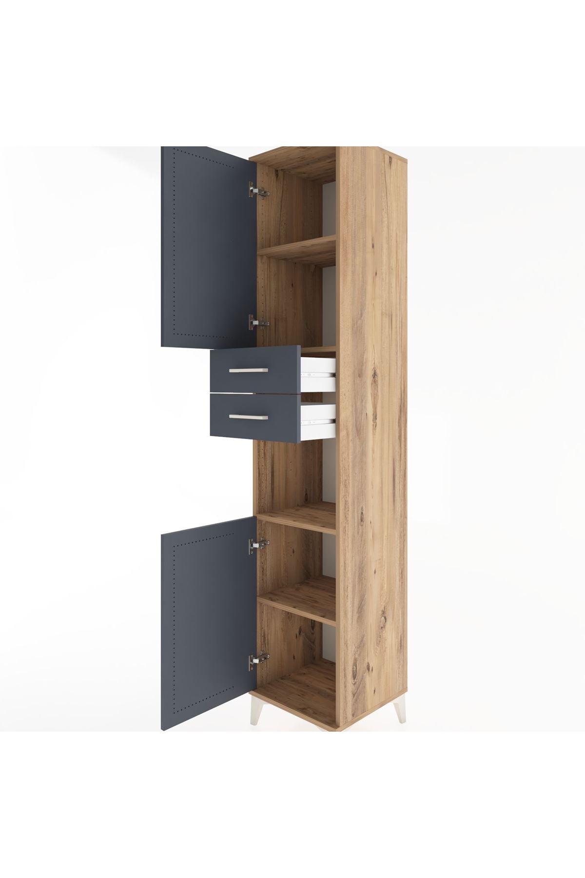 Hyperion Dolap 4 Raflı 2 Çekmeceli 2 Kapaklı 44x44x221 Çam-Antrasit