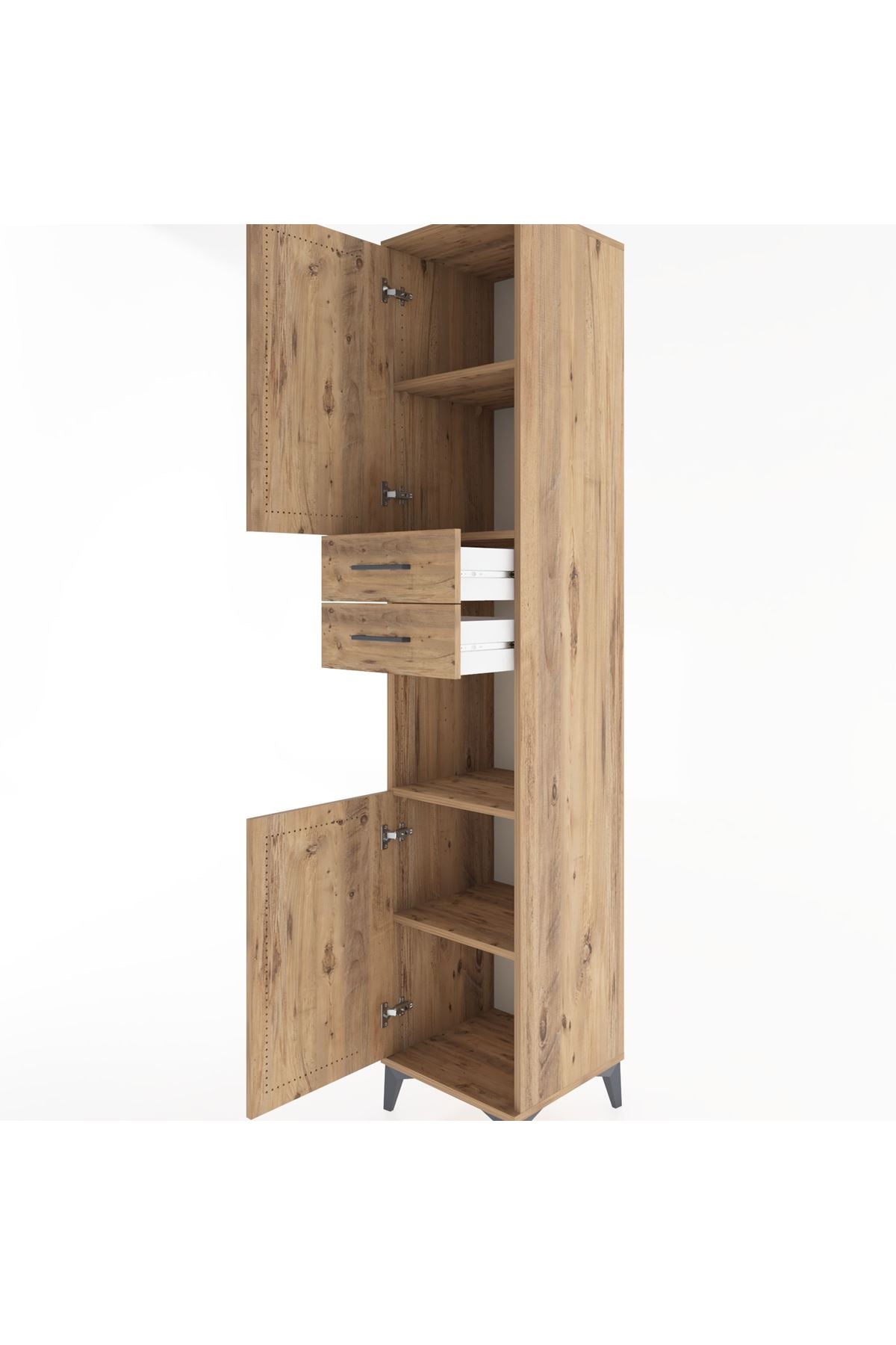 Hyperion Dolap 4 Raflı 2 Çekmeceli 2 Kapaklı 44x44x221 Çam-Çam