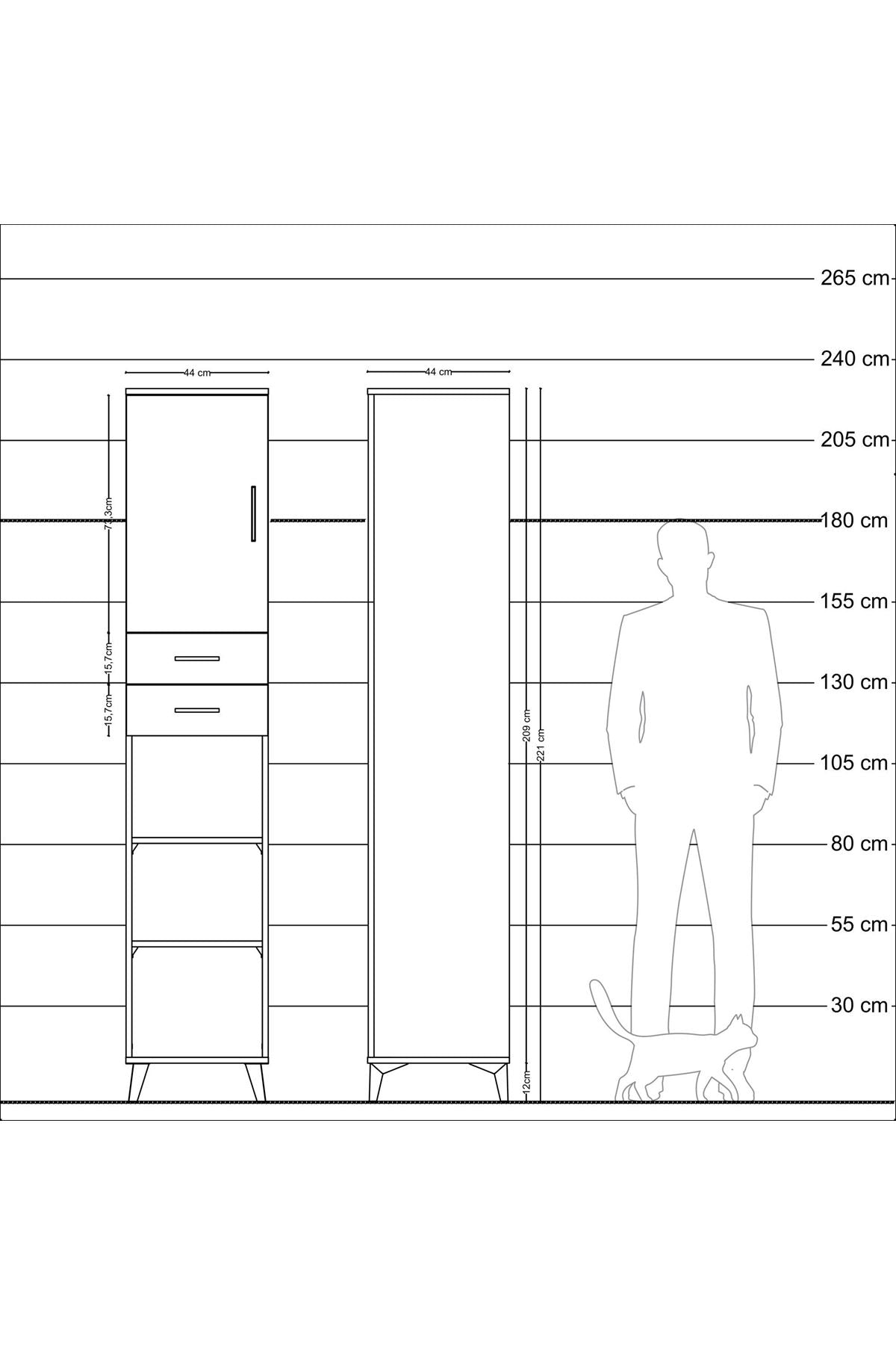 Hyperion Dolap 4 Raflı 2 Çekmeceli Tek Kapaklı 44x44x221 - S61M237V2B
