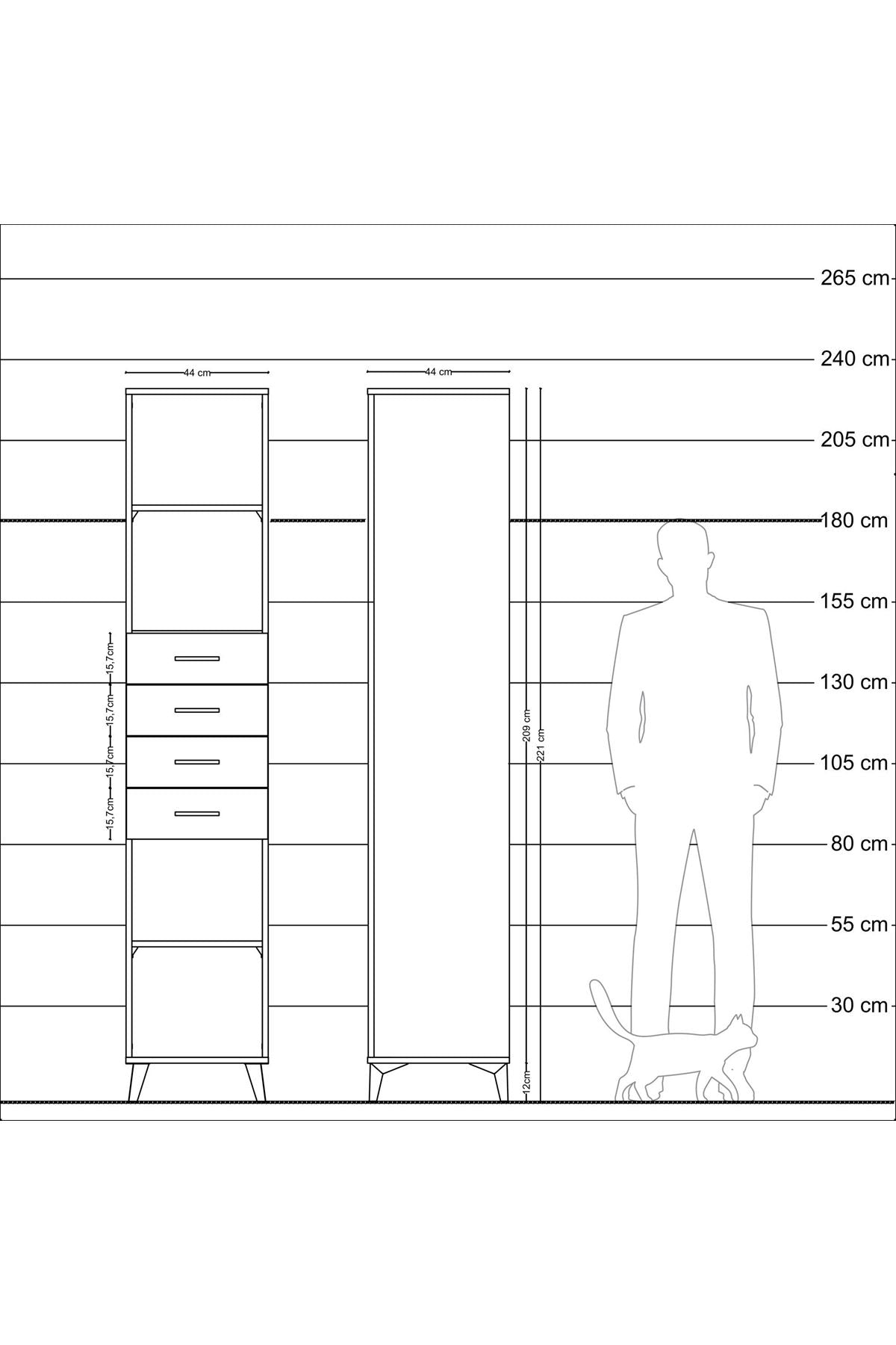 Hyperion Dolap 3 Raflı 4 Çekmeceli 44x44x221 - S61M244V2B