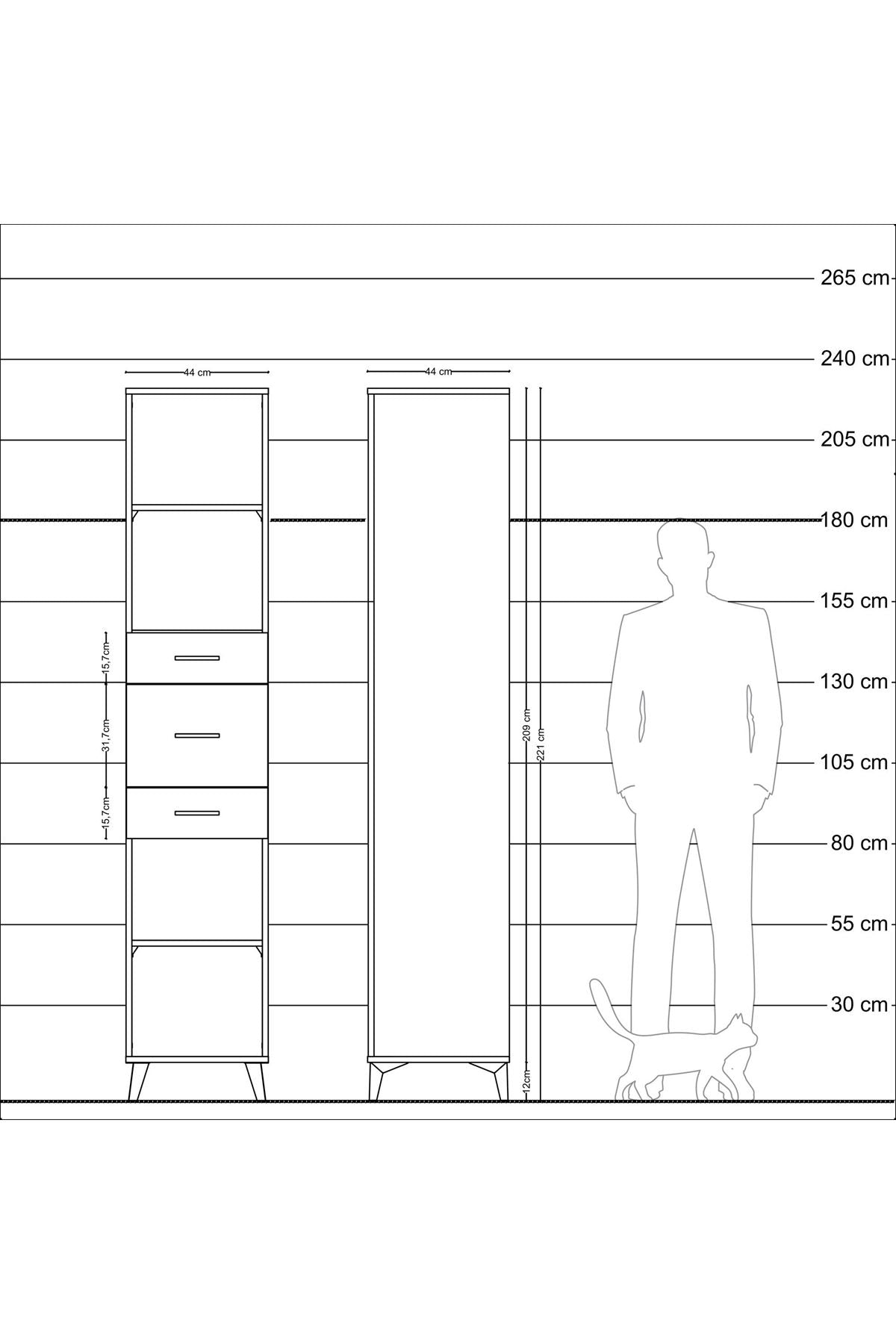 Hyperion Dolap 3 Raflı 3 Çekmeceli 44x44x221 - S61M245V6B