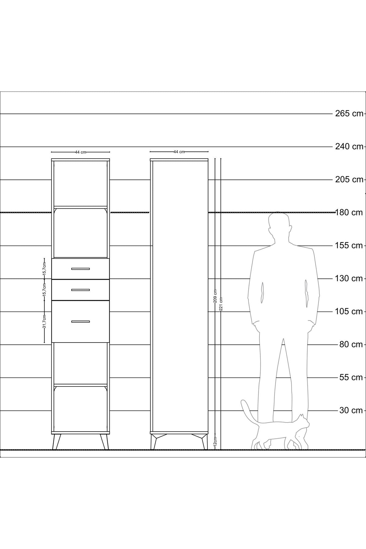 Hyperion Dolap 3 Raflı 3 Çekmeceli 44x44x221 - S61M247V3B