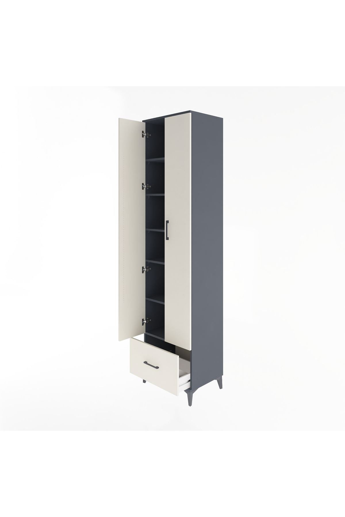 Hyperion Dolap 6 Raflı Tek Çekmeceli 2 Kapaklı 60x44x243 Antrasit-Aytaşı