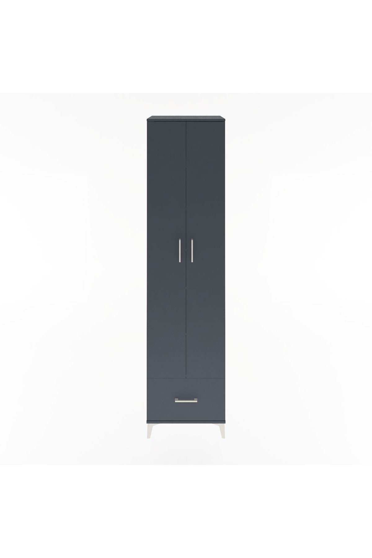 Hyperion Dolap 6 Raflı Tek Çekmeceli 2 Kapaklı 60x44x243 Antrasit-Antrasit