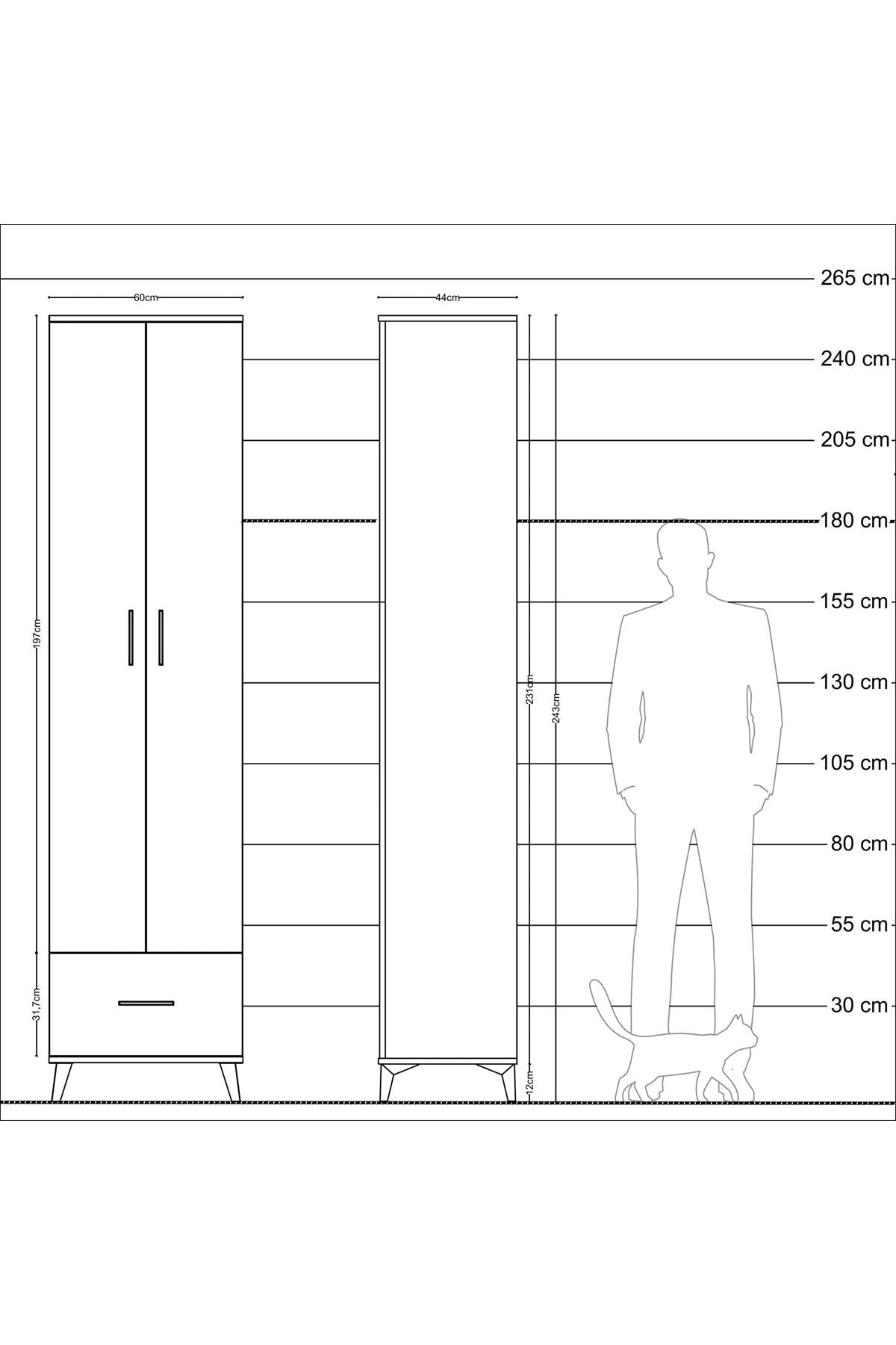 Hyperion Dolap 6 Raflı Tek Çekmeceli 2 Kapaklı 60x44x243 Antrasit-Aytaşı