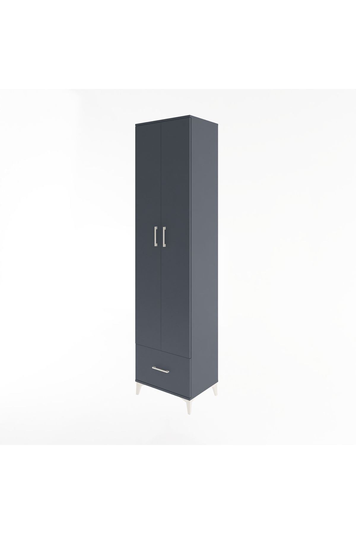 Hyperion Dolap 6 Raflı Tek Çekmeceli 2 Kapaklı 60x44x243 Antrasit-Antrasit