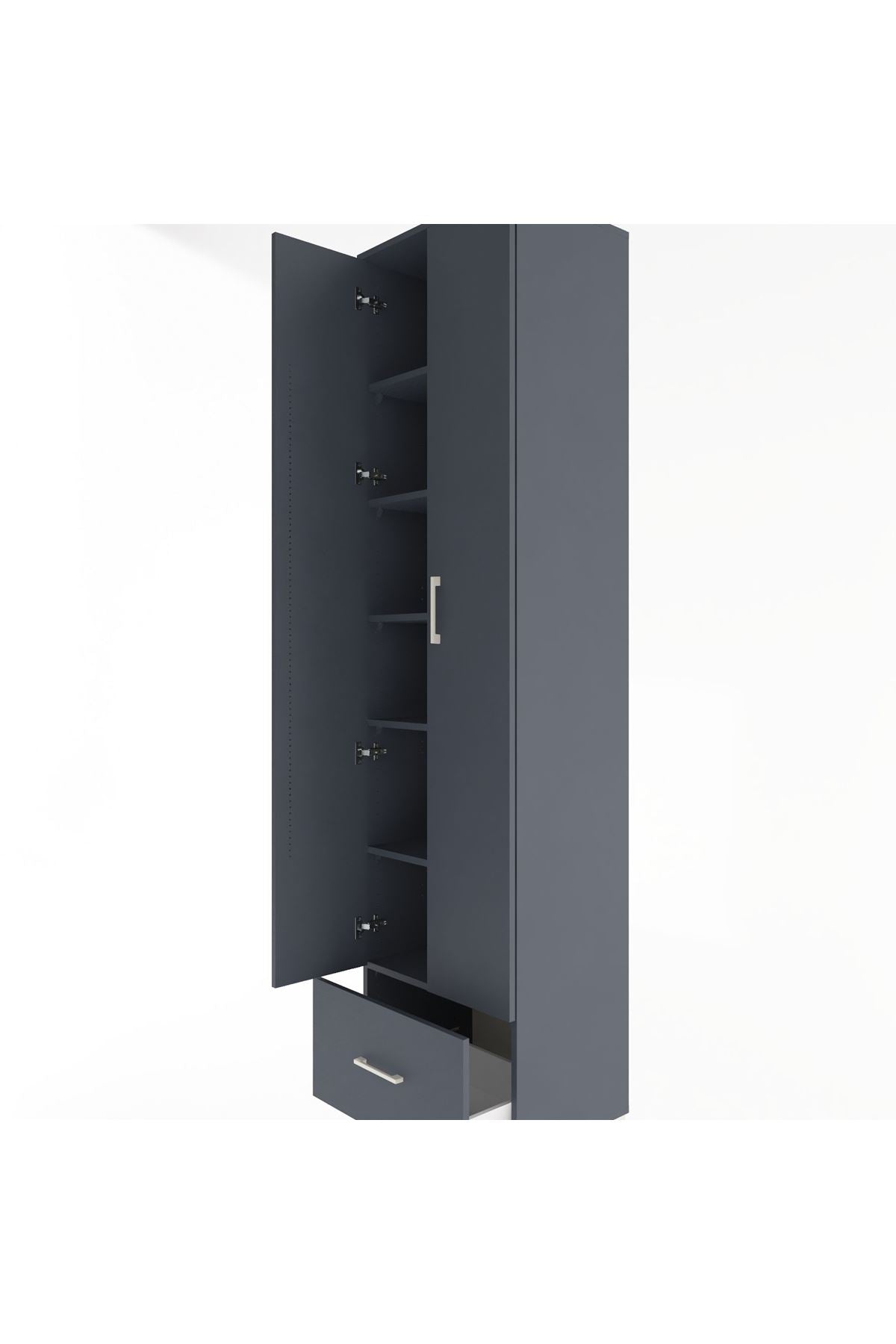 Hyperion Dolap 6 Raflı Tek Çekmeceli 2 Kapaklı 60x44x243 Antrasit-Antrasit