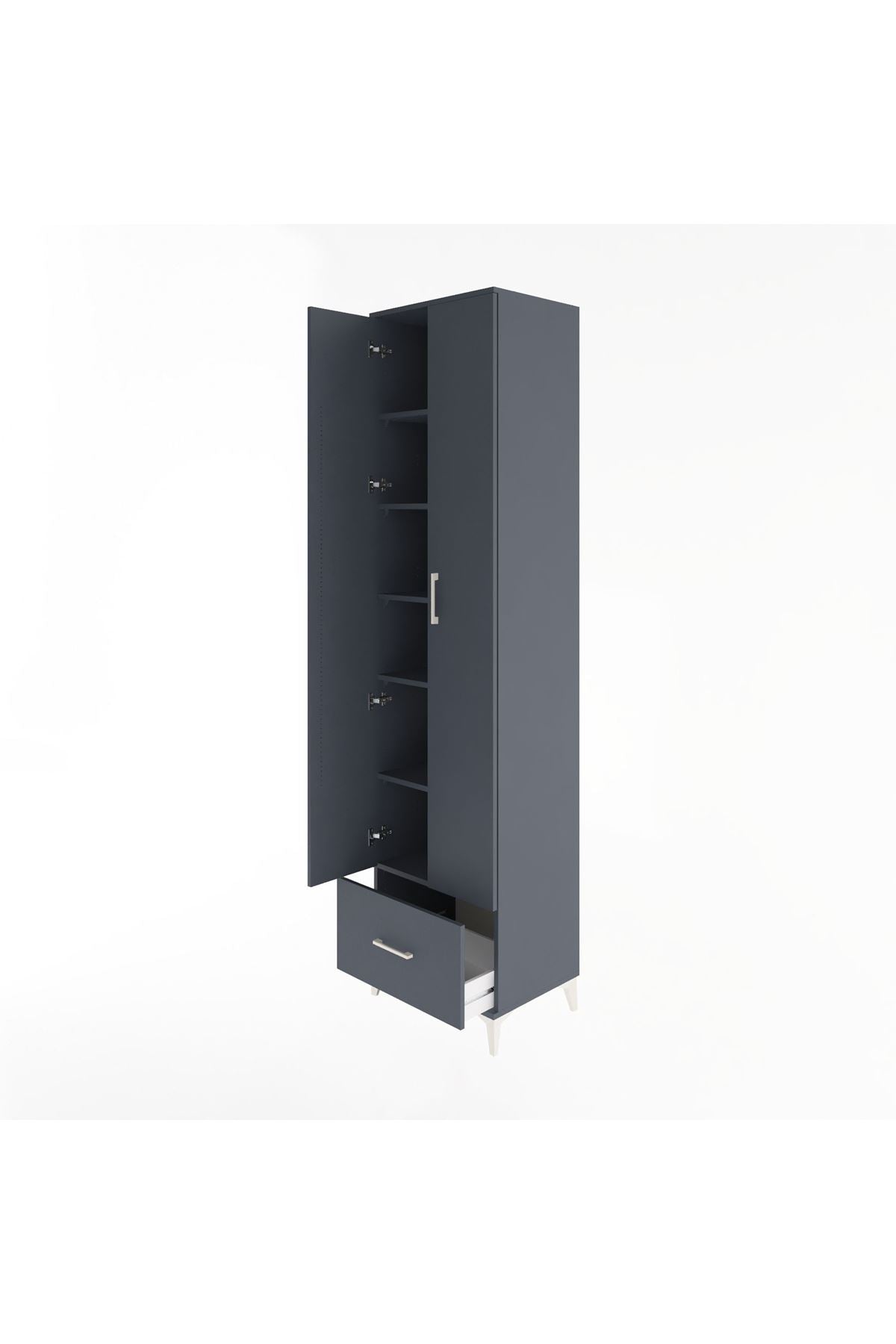 Hyperion Dolap 6 Raflı Tek Çekmeceli 2 Kapaklı 60x44x243 Antrasit-Antrasit