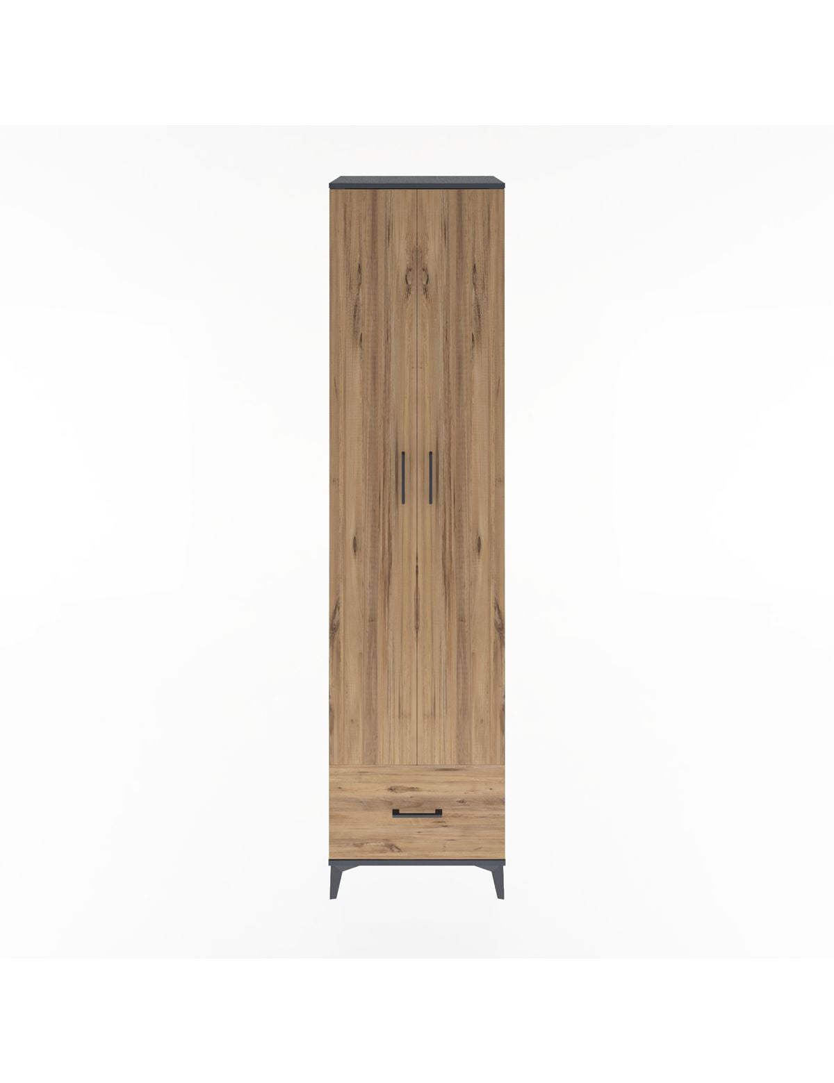 Hyperion Dolap 6 Raflı Tek Çekmeceli 2 Kapaklı 60x44x243 Antrasit-Çam