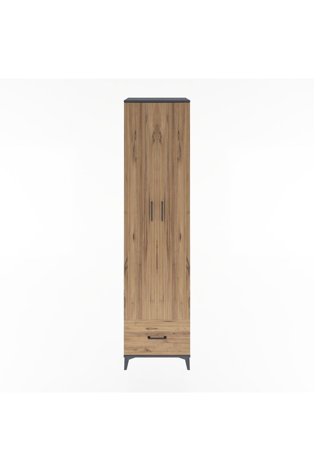 Hyperion Dolap 6 Raflı Tek Çekmeceli 2 Kapaklı 60x44x243 Antrasit-Çam