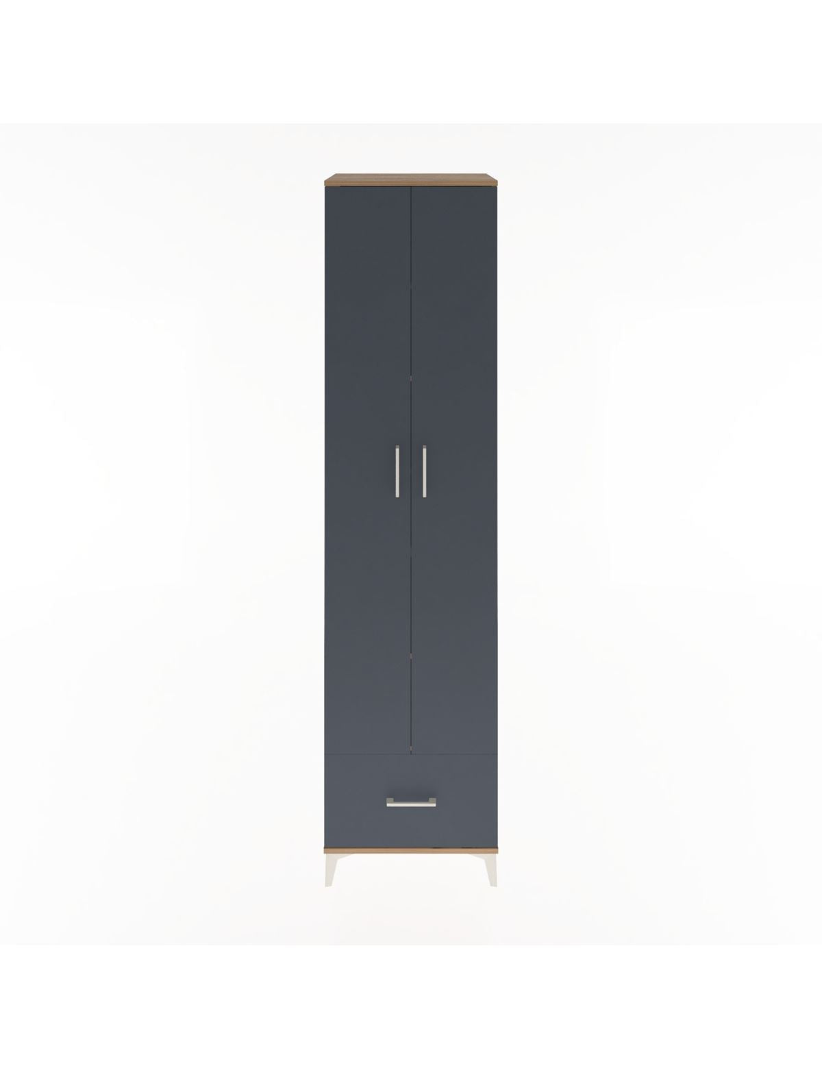 Hyperion Dolap 6 Raflı Tek Çekmeceli 2 Kapaklı 60x44x243 Çam-Antrasit