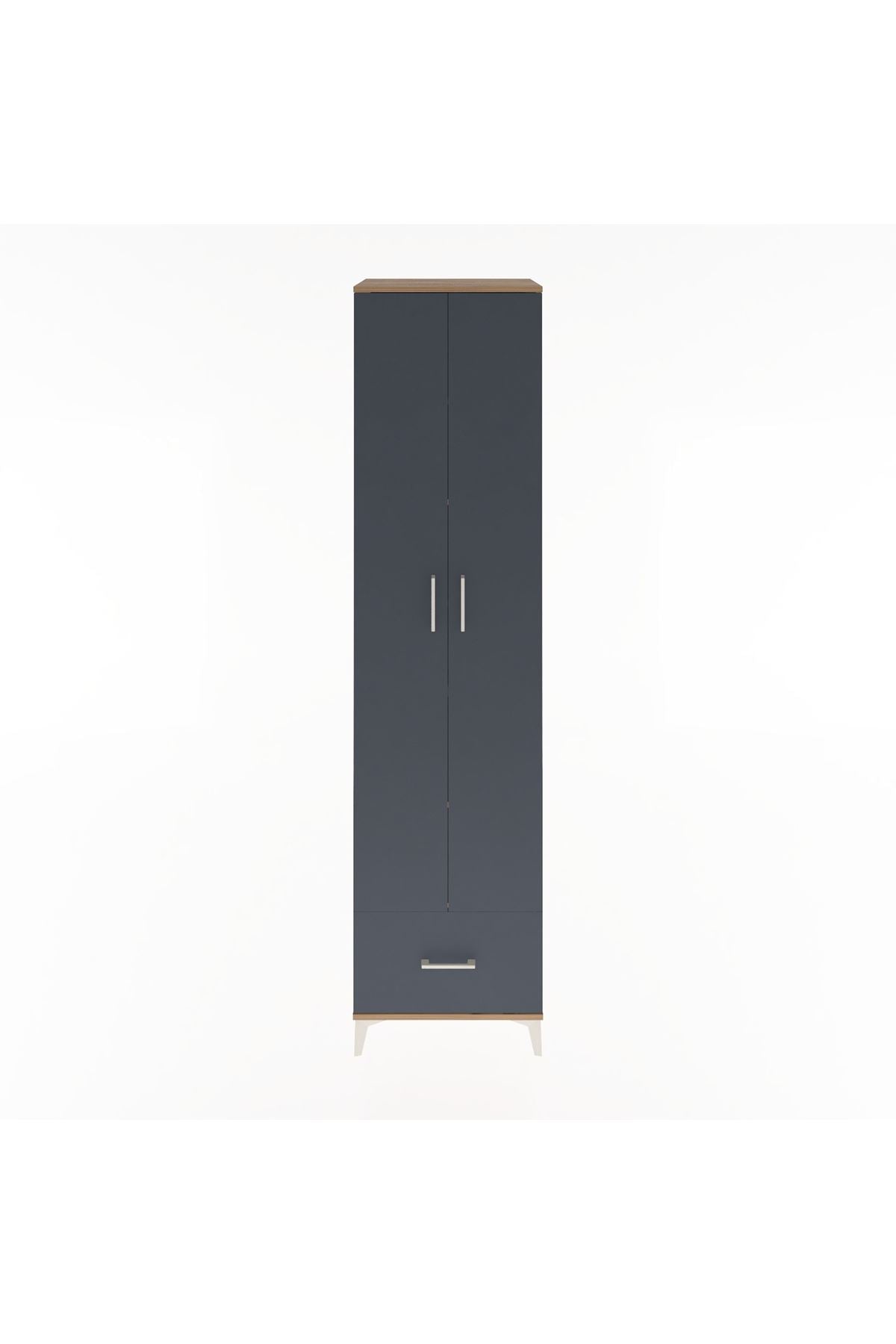 Hyperion Dolap 6 Raflı Tek Çekmeceli 2 Kapaklı 60x44x243 Çam-Antrasit