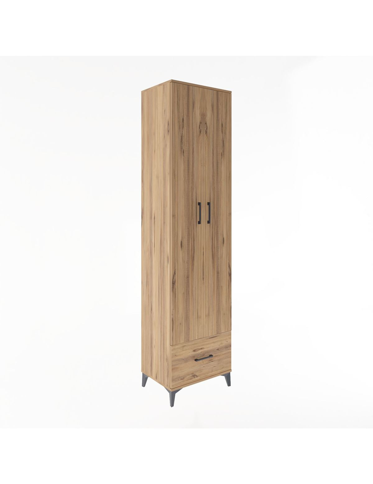 Hyperion Dolap 6 Raflı Tek Çekmeceli 2 Kapaklı 60x44x243 Çam-Çam