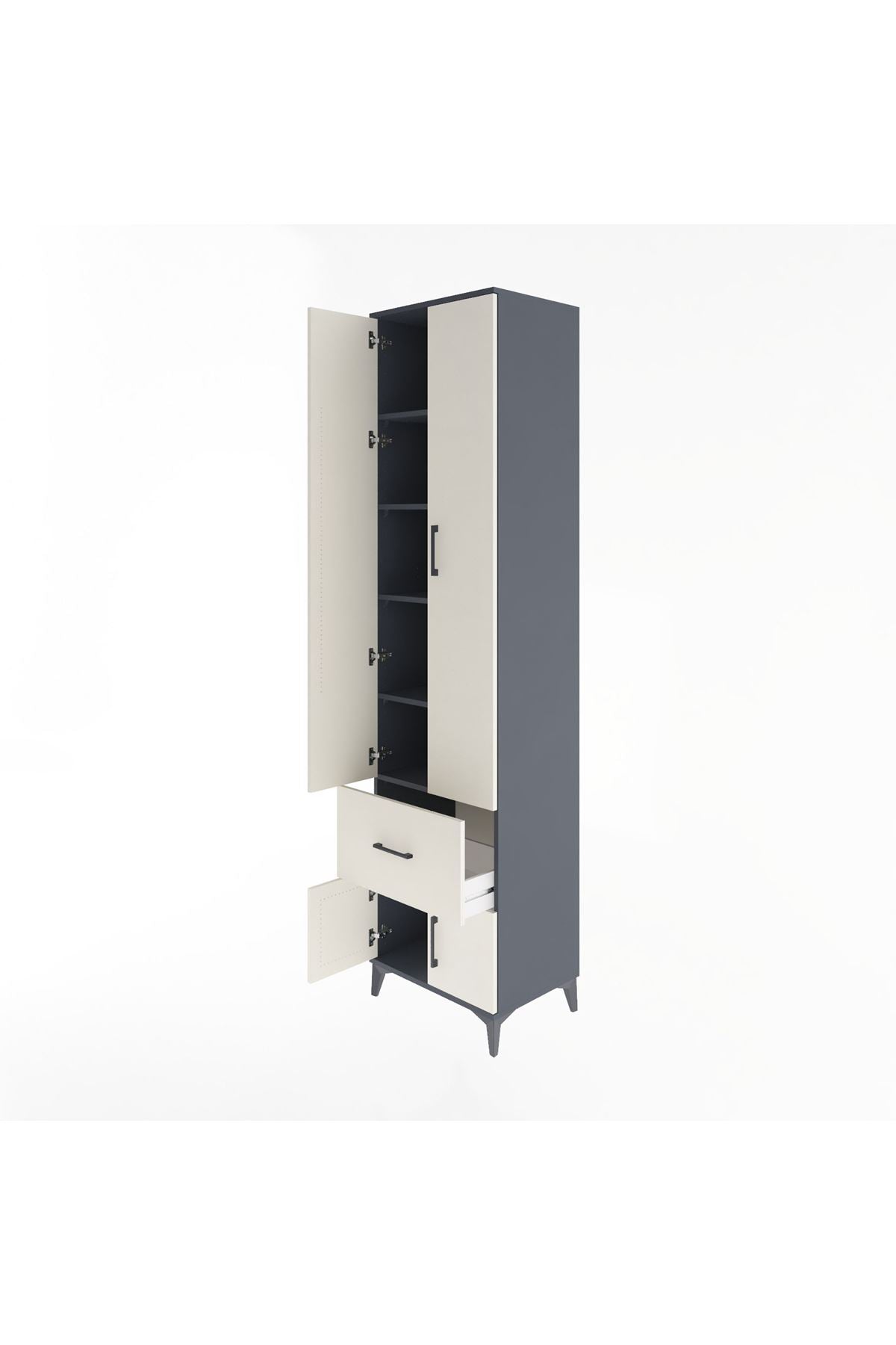 Hyperion Dolap 5 Raflı Tek Çekmeceli 4 Kapaklı 60x44x243 Antrasit-Aytaşı