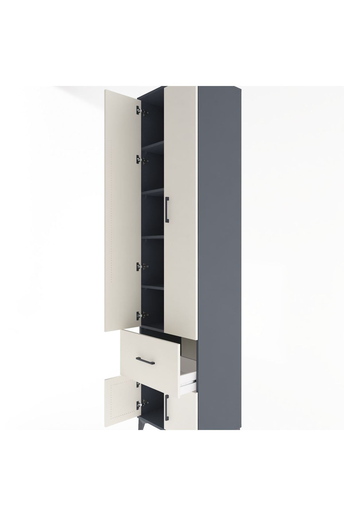 Hyperion Dolap 5 Raflı Tek Çekmeceli 4 Kapaklı 60x44x243 Antrasit-Aytaşı