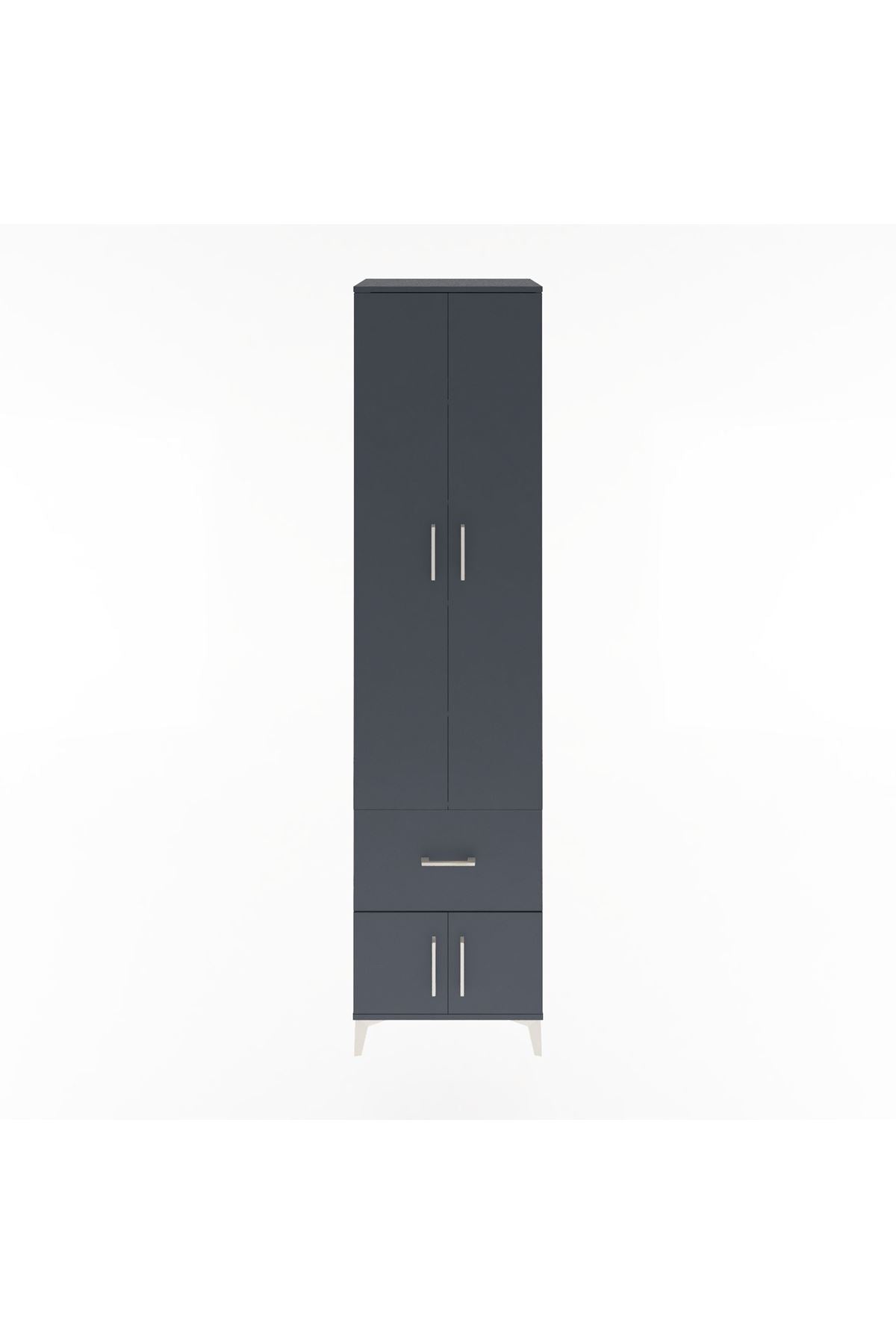 Hyperion Dolap 5 Raflı Tek Çekmeceli 4 Kapaklı 60x44x243 Antrasit-Antrasit