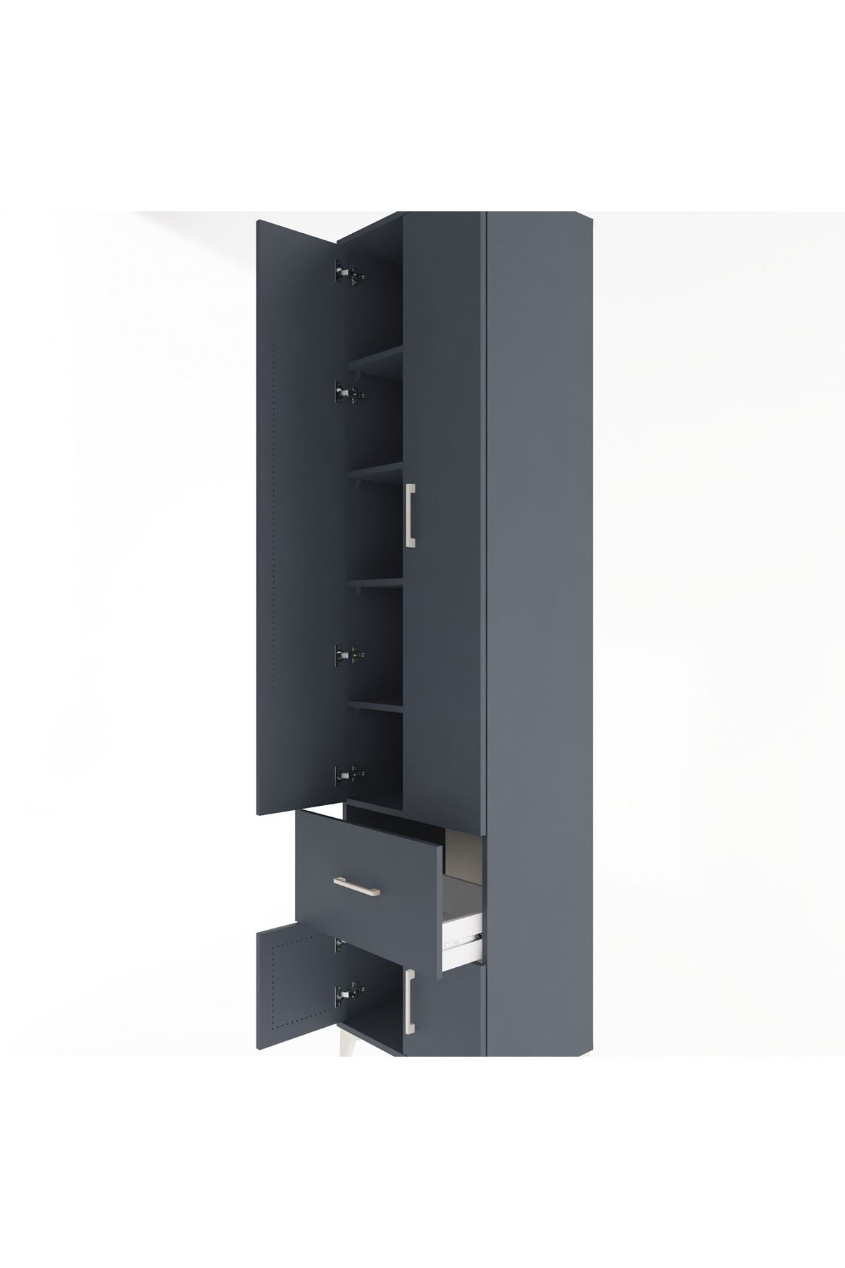 Hyperion Dolap 5 Raflı Tek Çekmeceli 4 Kapaklı 60x44x243 Antrasit-Antrasit