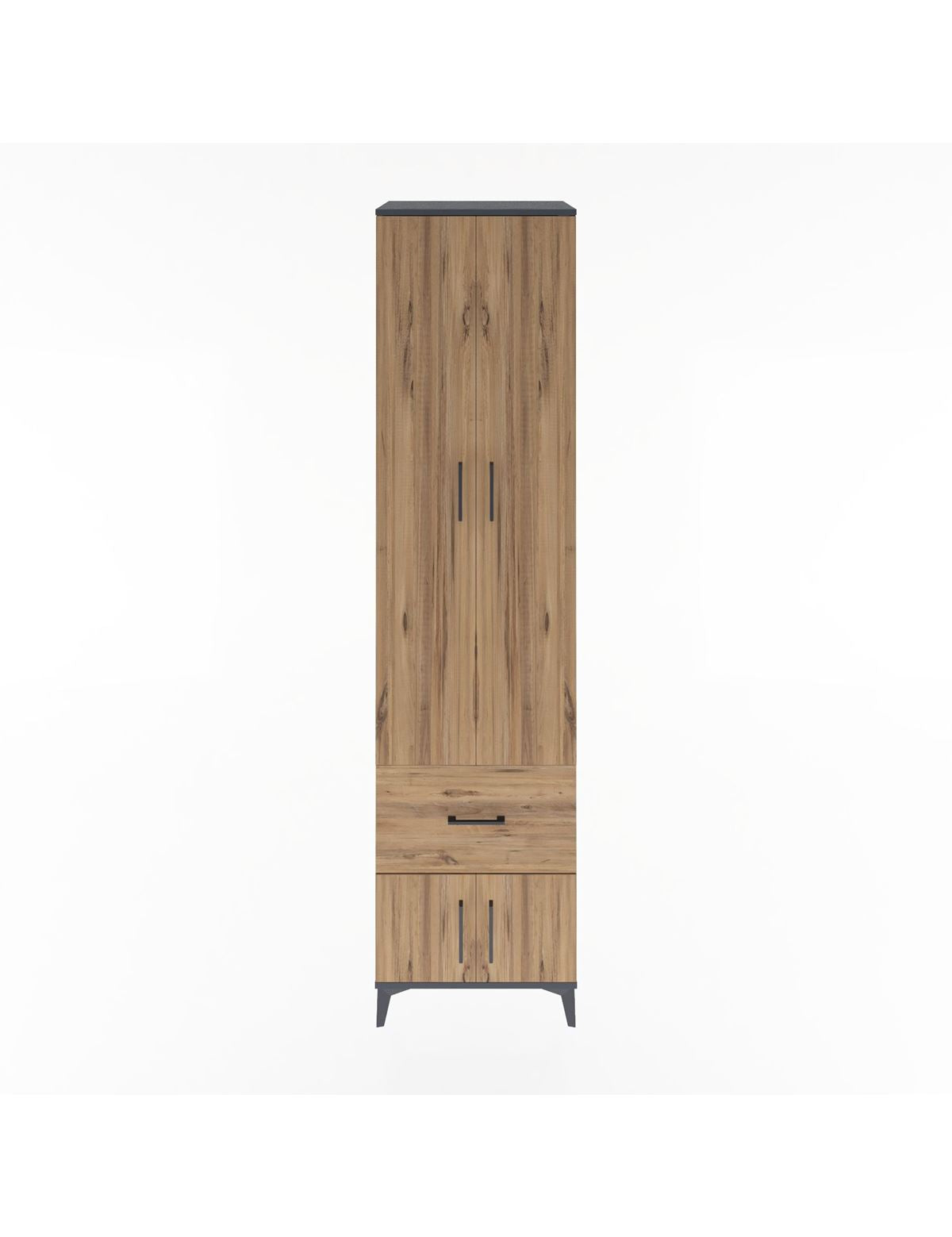 Hyperion Dolap 5 Raflı Tek Çekmeceli 4 Kapaklı 60x44x243 Antrasit-Çam