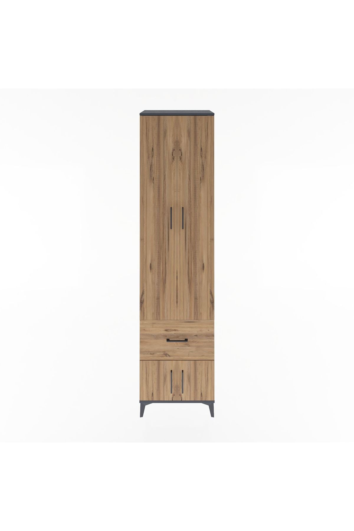 Hyperion Dolap 5 Raflı Tek Çekmeceli 4 Kapaklı 60x44x243 Antrasit-Çam