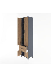 Hyperion Dolap 5 Raflı Tek Çekmeceli 4 Kapaklı 60x44x243 Antrasit-Çam