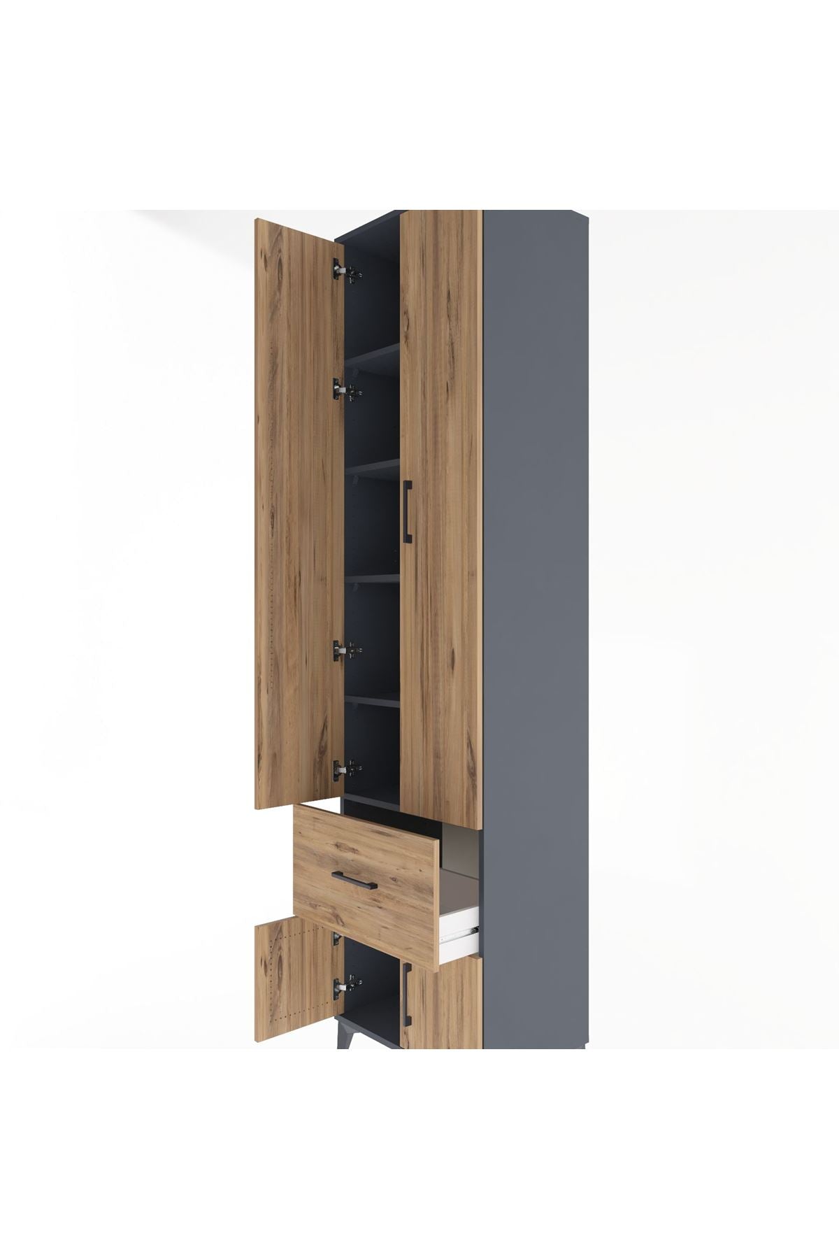 Hyperion Dolap 5 Raflı Tek Çekmeceli 4 Kapaklı 60x44x243 Antrasit-Çam