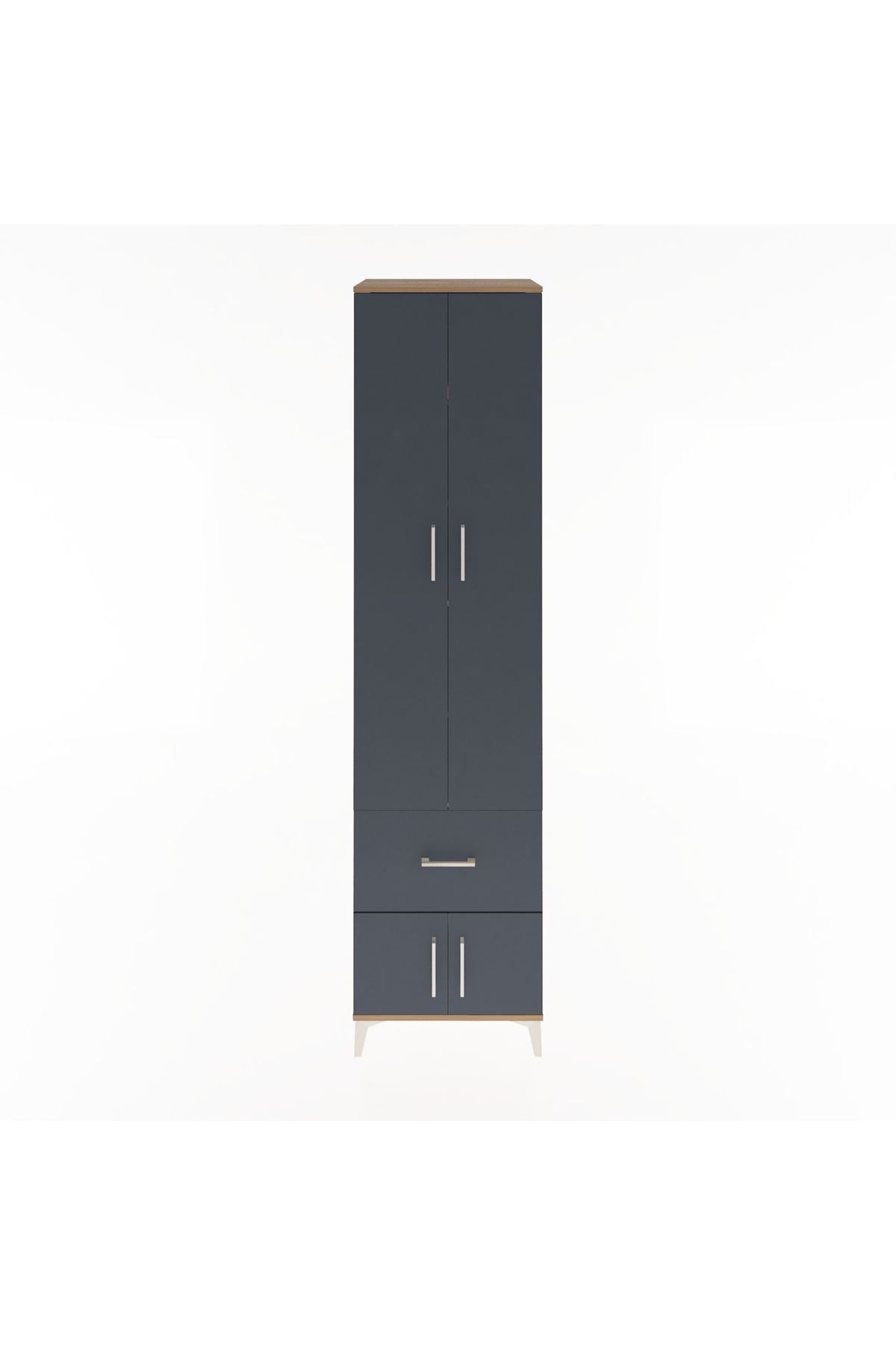 Hyperion Dolap 5 Raflı Tek Çekmeceli 4 Kapaklı 60x44x243 Çam-Antrasit