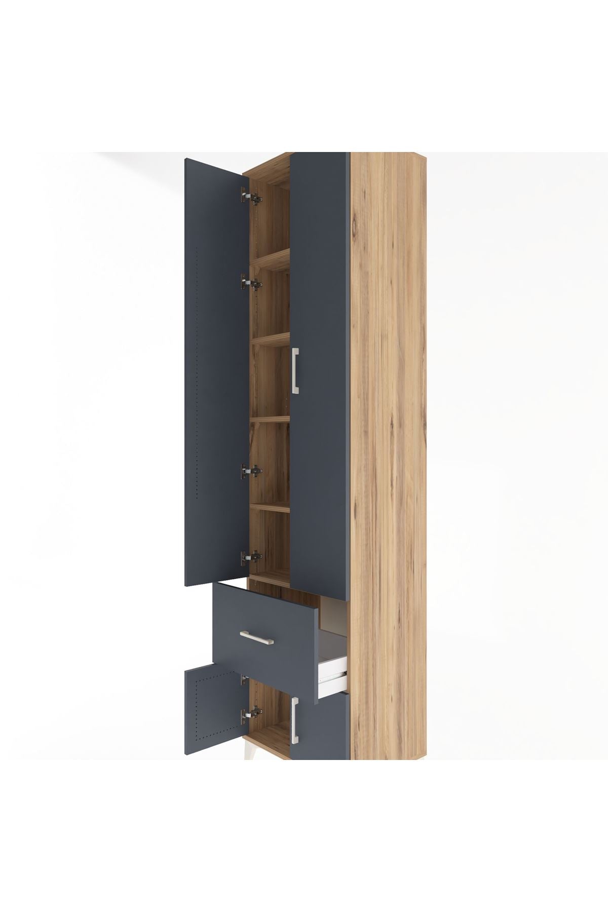 Hyperion Dolap 5 Raflı Tek Çekmeceli 4 Kapaklı 60x44x243 Çam-Antrasit