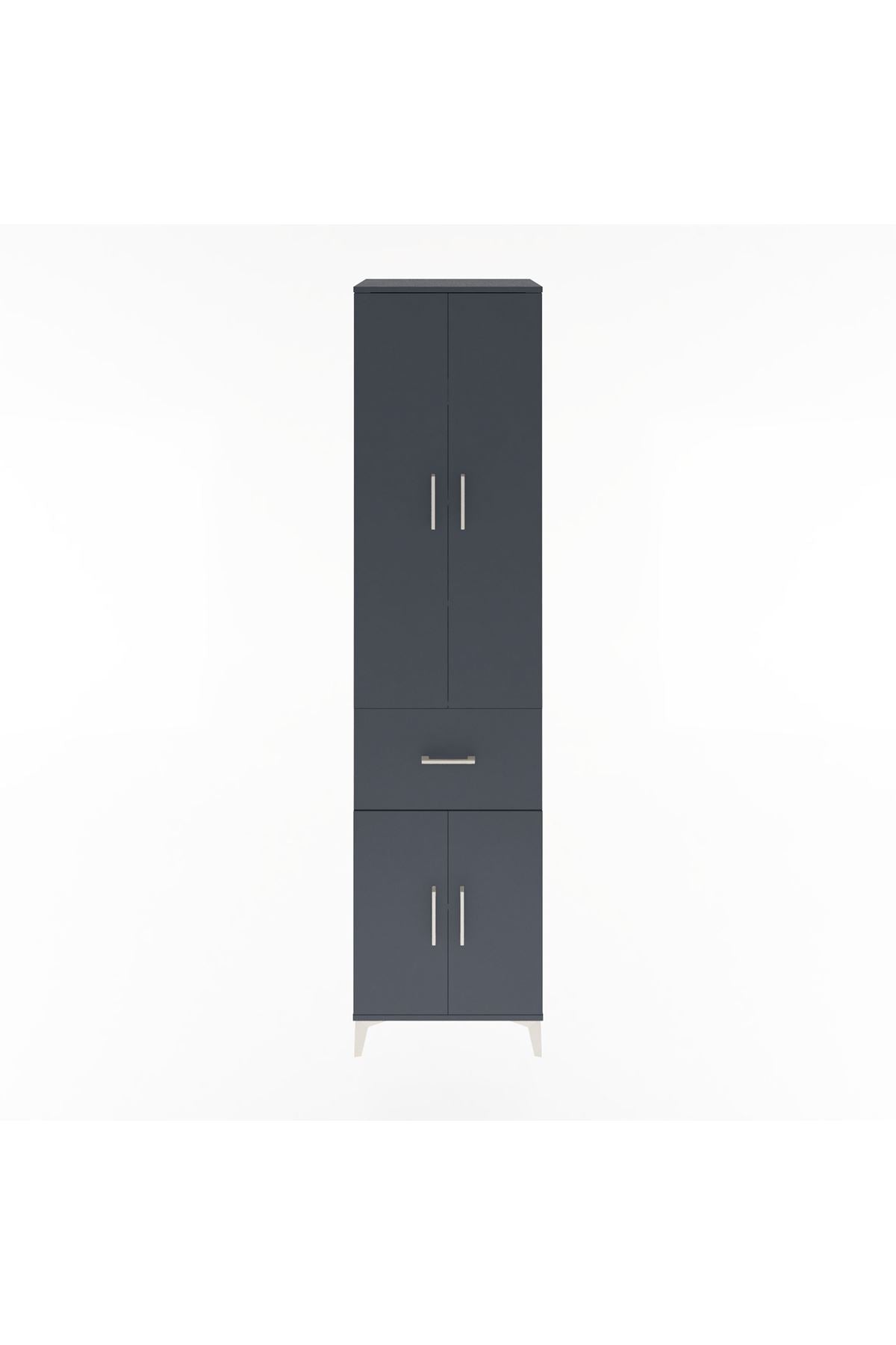 Hyperion Dolap 5 Raflı Tek Çekmeceli 4 Kapaklı 60x44x243 Antrasit-Antrasit