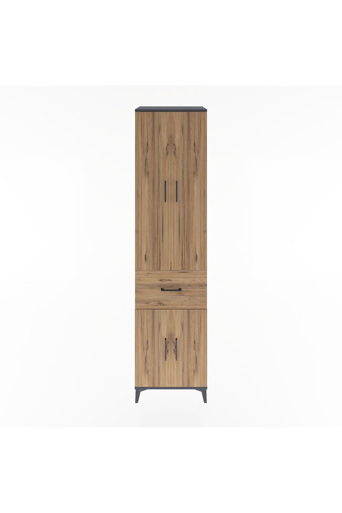 Hyperion Dolap 5 Raflı Tek Çekmeceli 4 Kapaklı 60x44x243 Antrasit-Çam