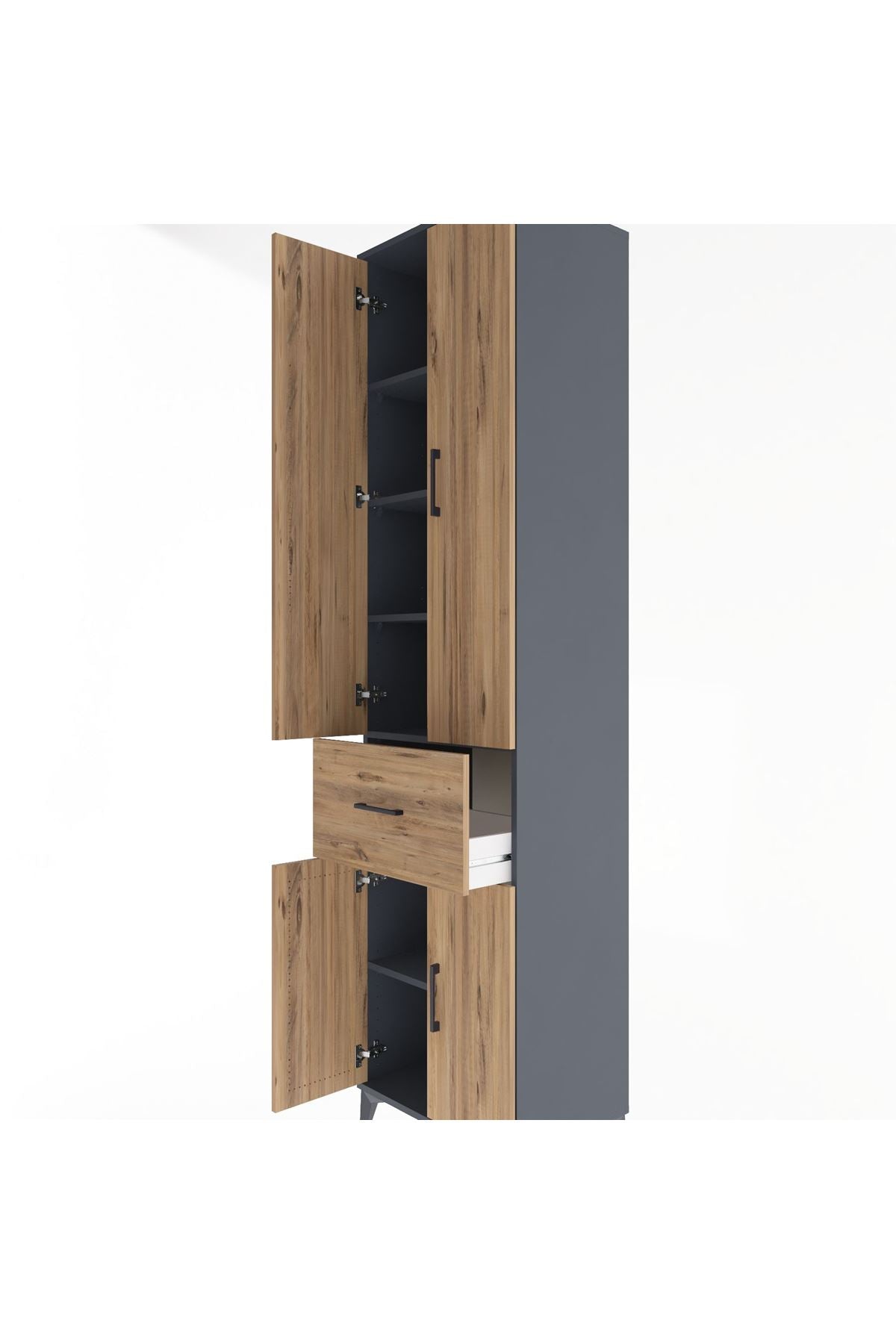 Hyperion Dolap 5 Raflı Tek Çekmeceli 4 Kapaklı 60x44x243 Antrasit-Çam