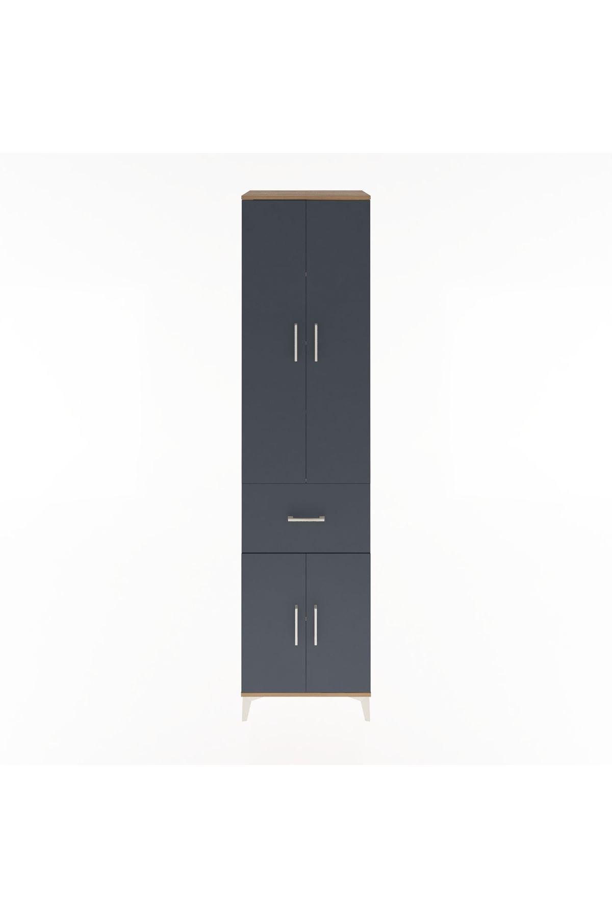 Hyperion Dolap 5 Raflı Tek Çekmeceli 4 Kapaklı 60x44x243 Çam-Antrasit