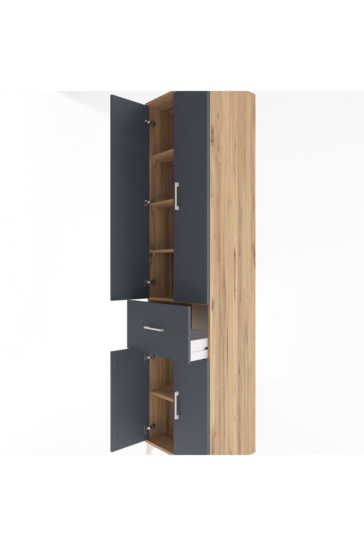 Hyperion Dolap 5 Raflı Tek Çekmeceli 4 Kapaklı 60x44x243 Çam-Antrasit
