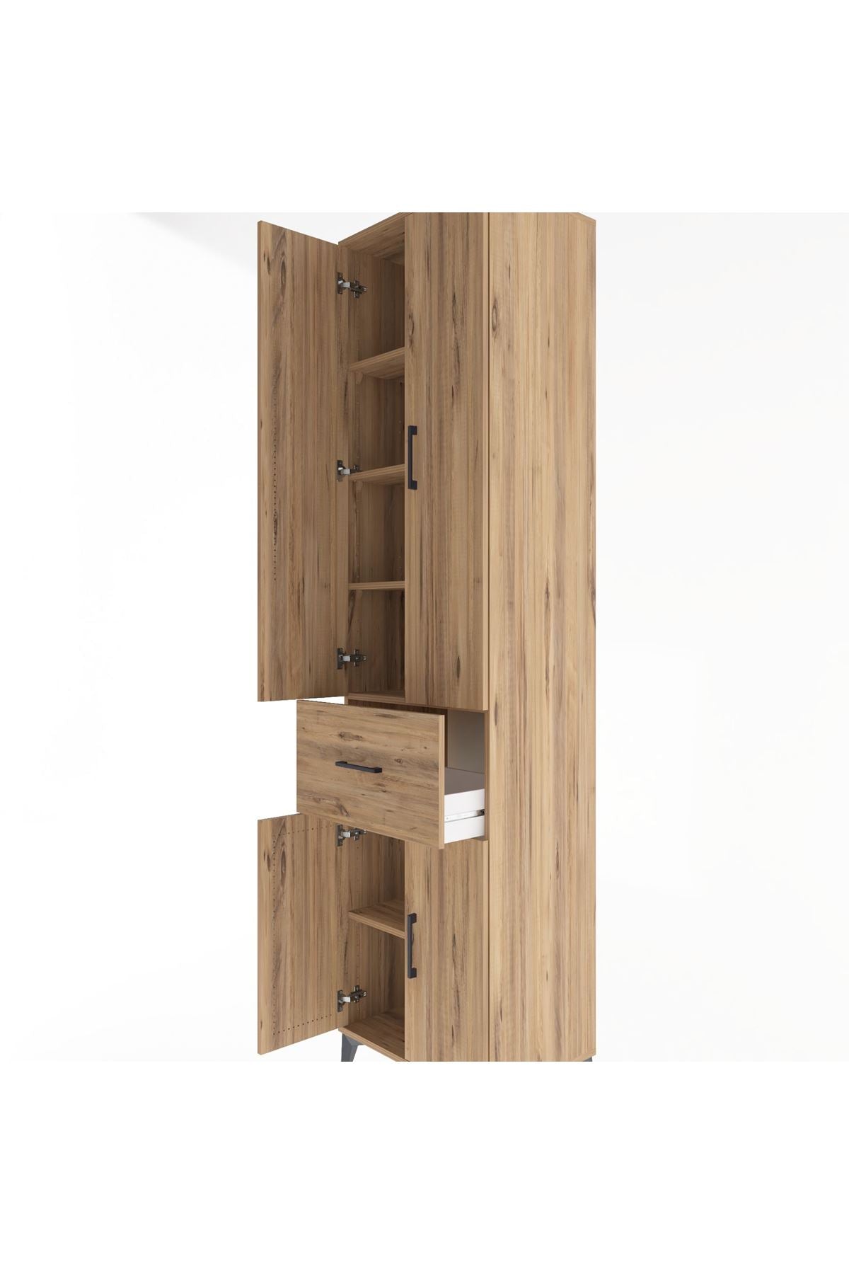 Hyperion Dolap 5 Raflı Tek Çekmeceli 4 Kapaklı 60x44x243 Çam-Çam