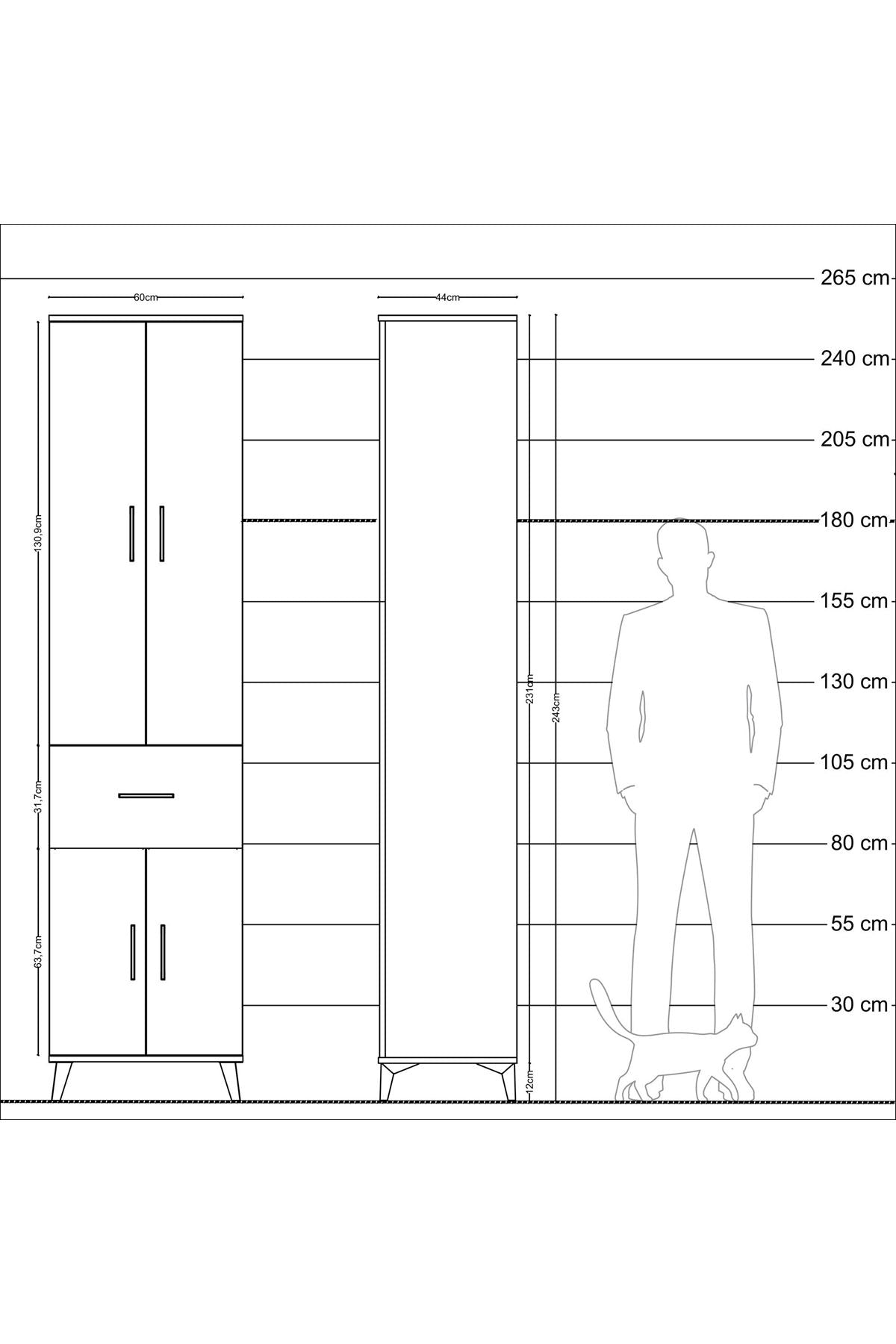Hyperion Dolap 5 Raflı Tek Çekmeceli 4 Kapaklı 60x44x243 Çam-Çam