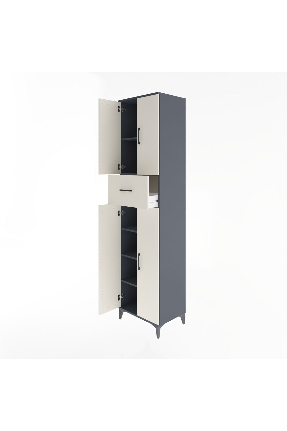 Hyperion Dolap 5 Raflı Tek Çekmeceli 4 Kapaklı 60x44x243 Antrasit-Aytaşı