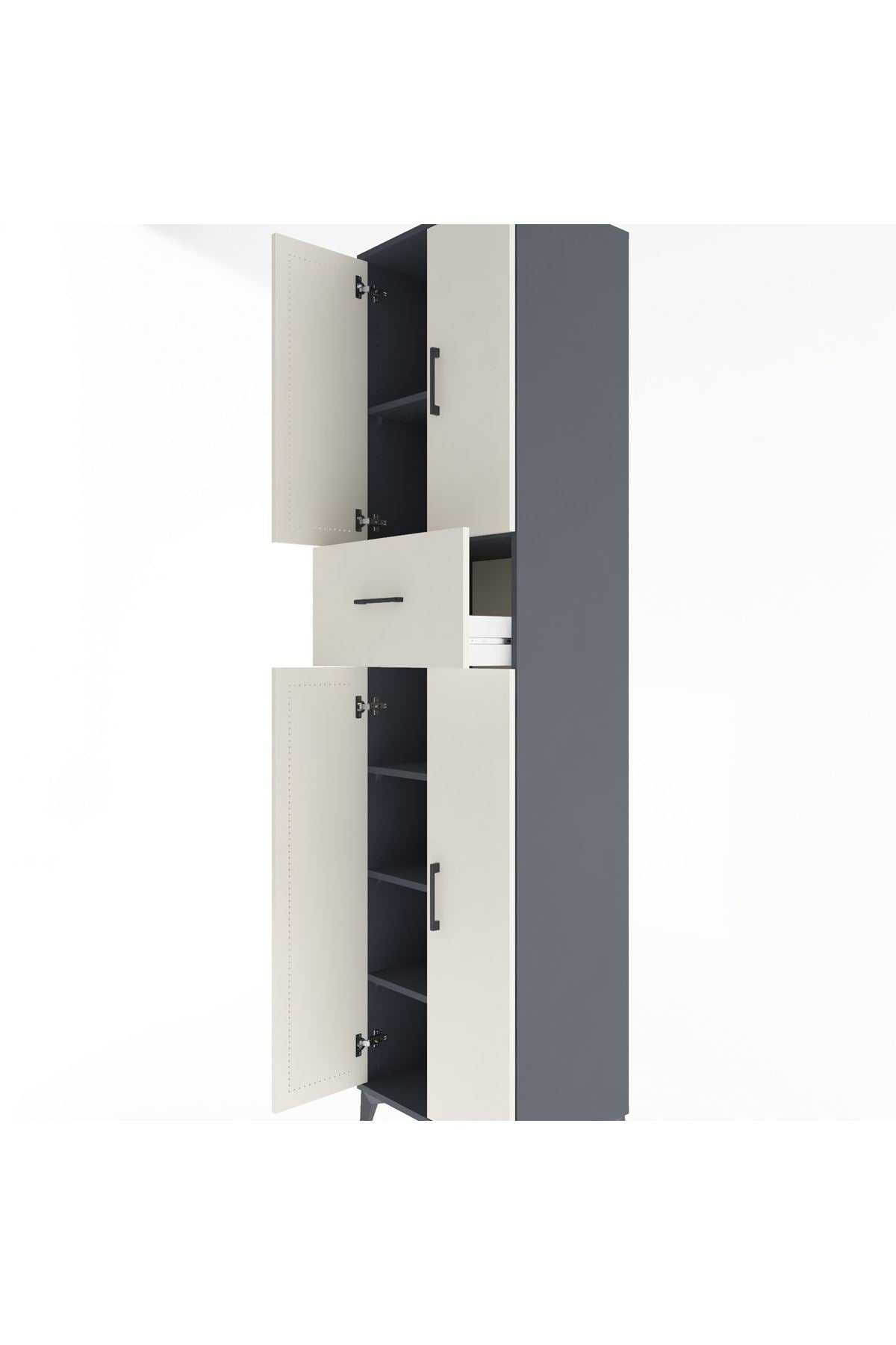 Hyperion Dolap 5 Raflı Tek Çekmeceli 4 Kapaklı 60x44x243 Antrasit-Aytaşı