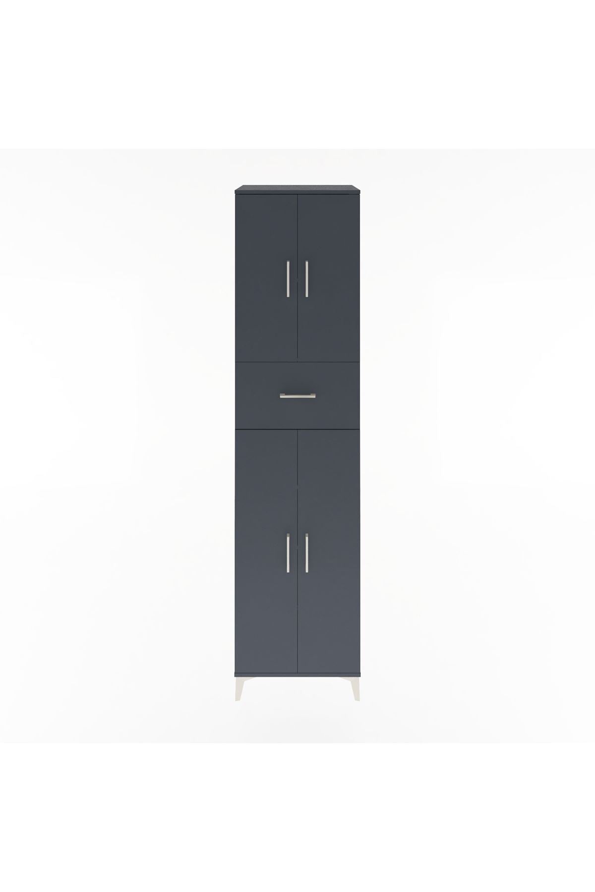 Hyperion Dolap 5 Raflı Tek Çekmeceli 4 Kapaklı 60x44x243 Antrasit-Antrasit