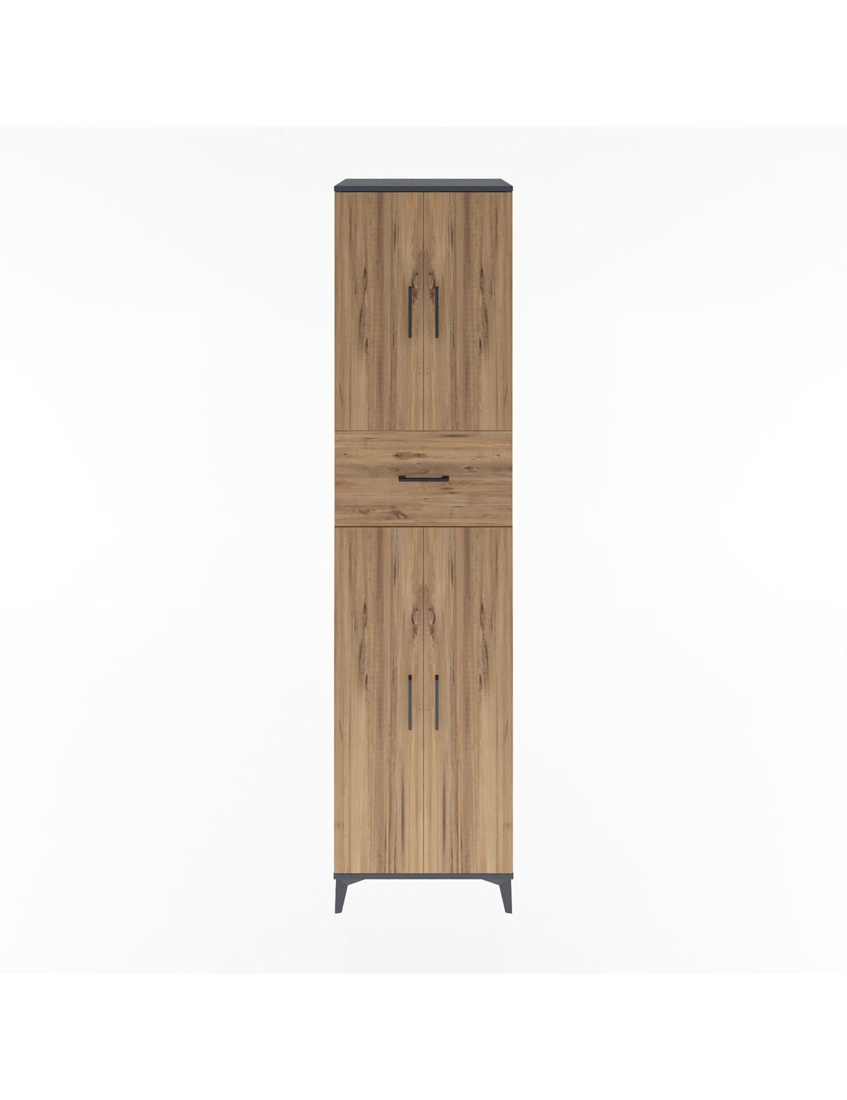 Hyperion Dolap 5 Raflı Tek Çekmeceli 4 Kapaklı 60x44x243 Antrasit-Çam