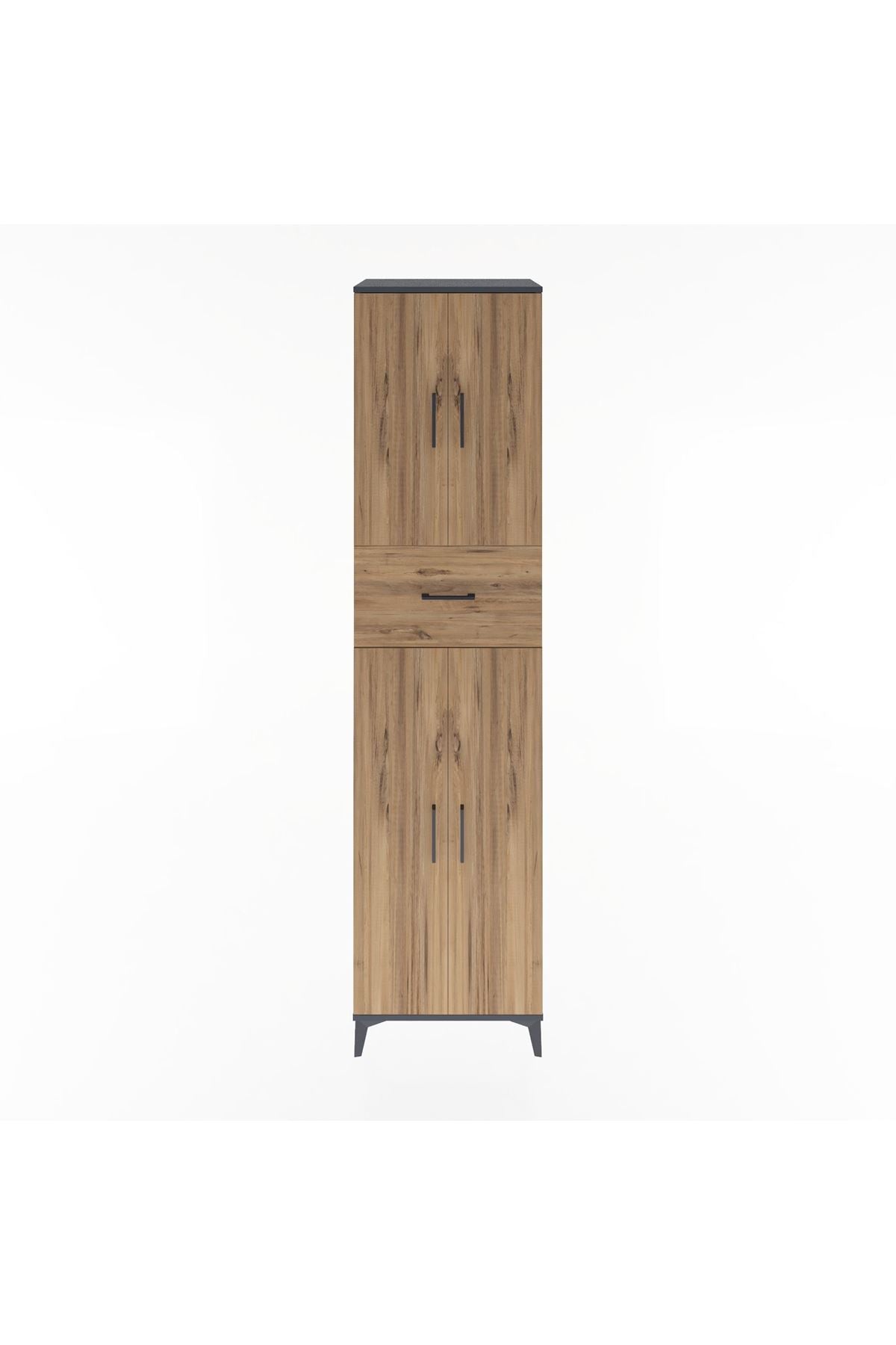 Hyperion Dolap 5 Raflı Tek Çekmeceli 4 Kapaklı 60x44x243 Antrasit-Çam