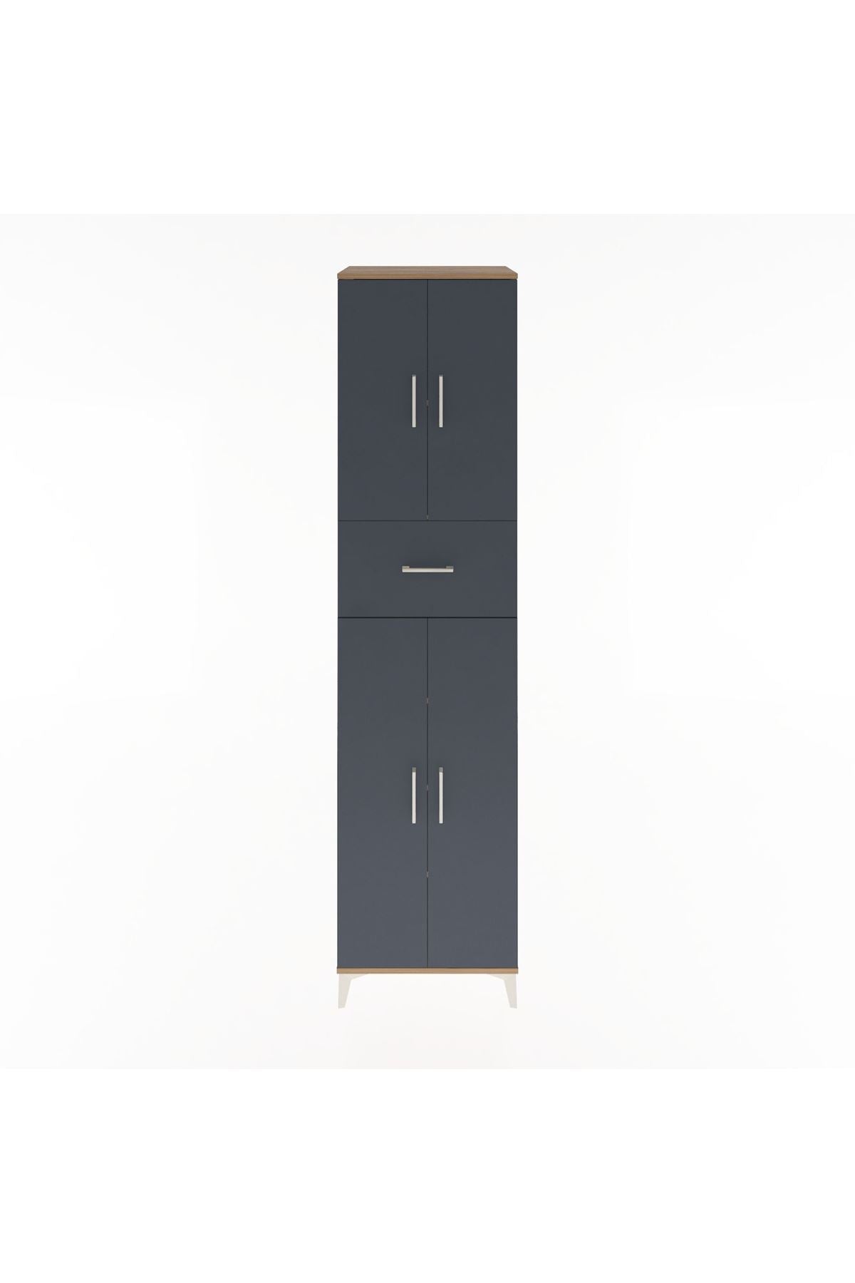 Hyperion Dolap 5 Raflı Tek Çekmeceli 4 Kapaklı 60x44x243 Çam-Antrasit