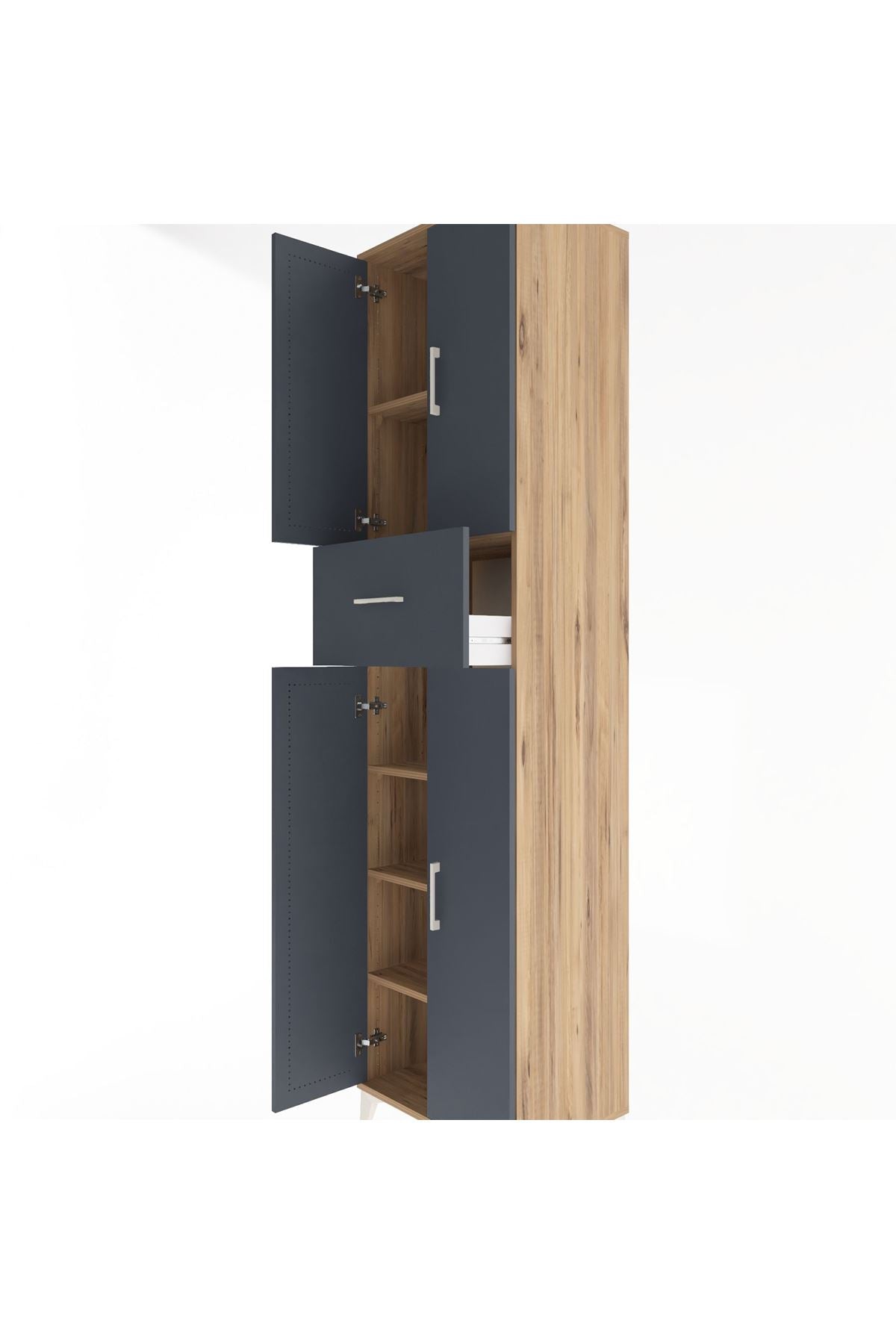 Hyperion Dolap 5 Raflı Tek Çekmeceli 4 Kapaklı 60x44x243 Çam-Antrasit