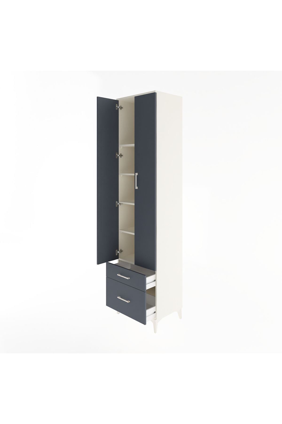 Hyperion Dolap 5 Raflı 2 Çekmeceli 2 Kapaklı 60x44x243 Aytaşı-Antrasit