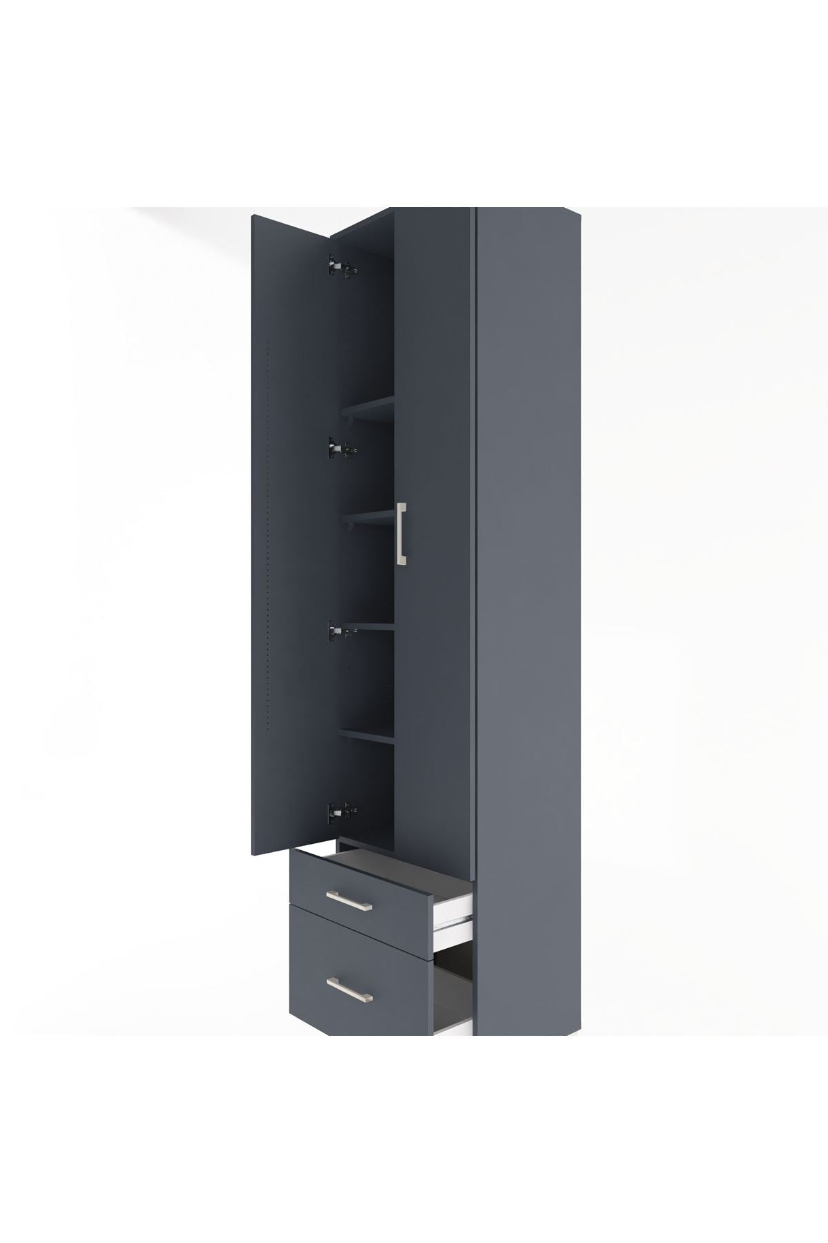 Hyperion Dolap 5 Raflı 2 Çekmeceli 2 Kapaklı 60x44x243 Antrasit-Antrasit